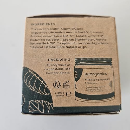 Georganics Natural Toothpaste 120ml - Spearmint | Remineralising Natural Toothpaste, Fluoride Free + SLS Free (120ml)