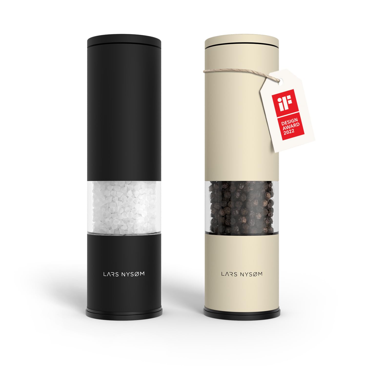 LARS NYSØM Salz und Pfeffermühle Set Manuell mit einstellbarem Keramikmahlwerk I Edelstahl Pfeffermühle und Salzmühle I Design Gewürzmühlen Set (2 Stück) (Carbon Black)