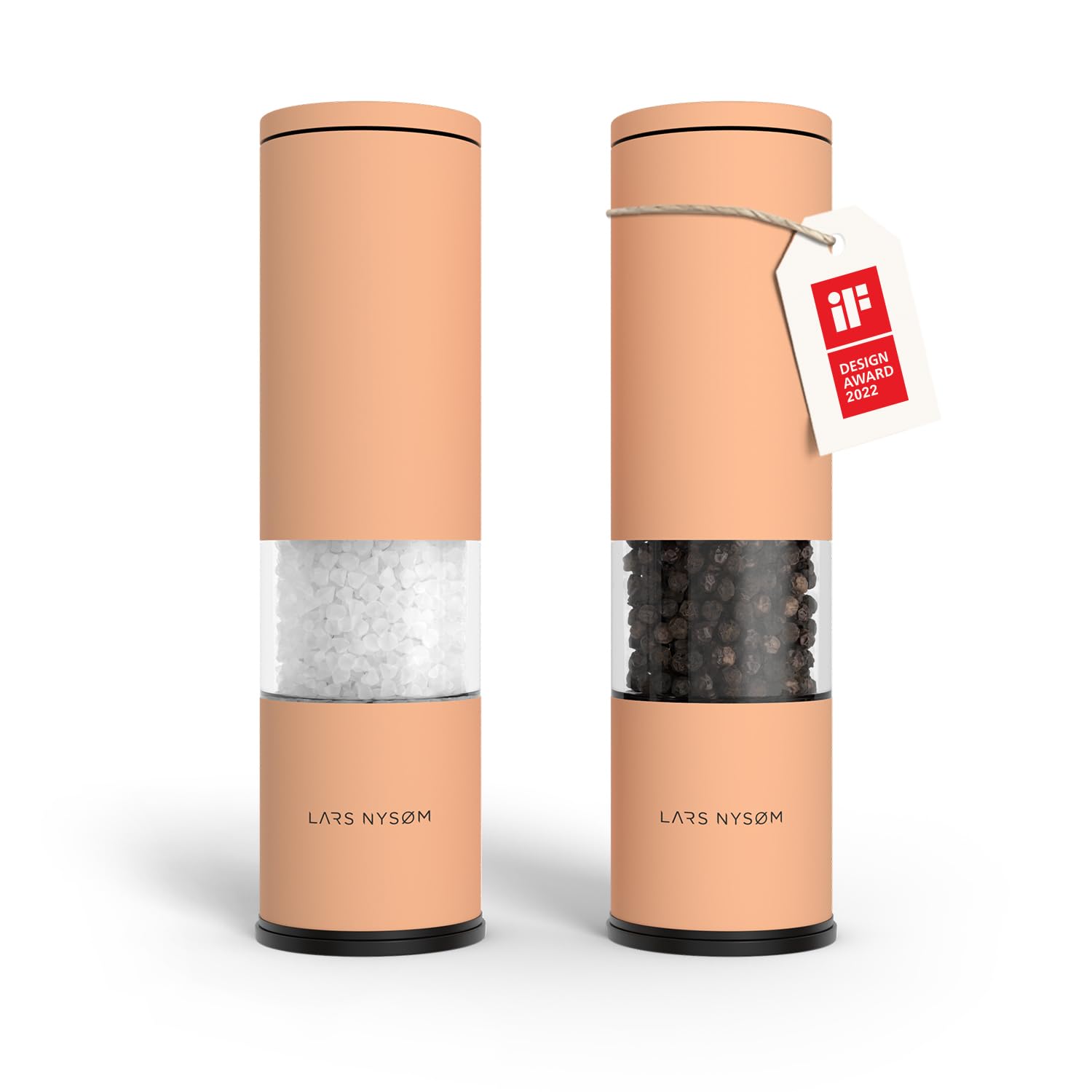 LARS NYSØM Salz und Pfeffermühle Set Manuell mit einstellbarem Keramikmahlwerk I Edelstahl Pfeffermühle und Salzmühle I Design Gewürzmühlen Set (2 Stück) (Carbon Black)