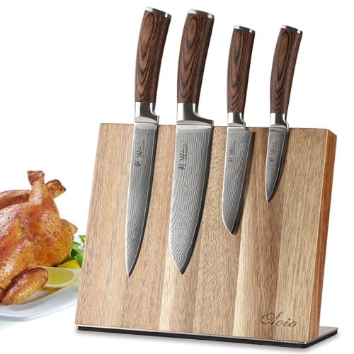 Wakoli EDIB 4-teiliges Küchenmesser Set aus Damaststahl (VG10 Kern) in edler Geschenkbox – Scharfes Damastmesser Set mit Pakkaholzgriffen – Messerset mit 2x Santoku, Fleischmesser & Officemesser