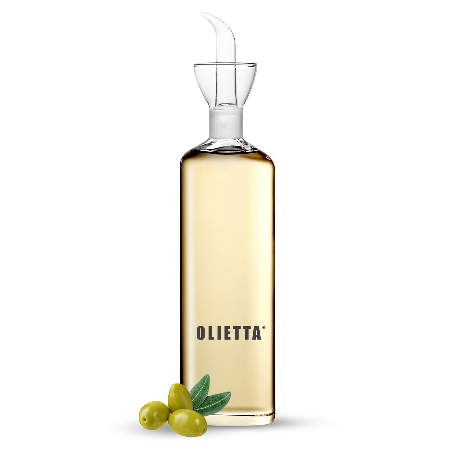 Olietta Ölflasche Tropf- und auslaufsichere aus Glas 500 ml Olivenöl Flasche mit Ausgießer - Ölspender zum Ausgießen & Träufeln - Leicht zu reinigen - Öl Dosierflasche