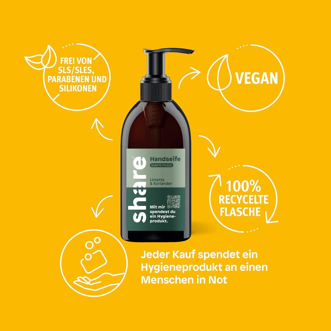 share Flüssigseife Patschuli 250 ml – Seife spendet ein Hygieneprodukt an einen Menschen in Not – vegane Handseife im Seifenspender