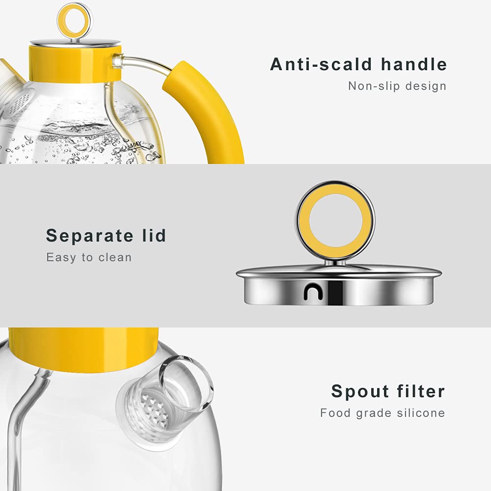 ASCOT Wasserkocher Glas, Elektrischer Wasserkocher Geschenke für Männer/Frauen/Familie 1,5L Schnellkochkessel, Trockengehschutz und automatische Abschaltung (Silber)