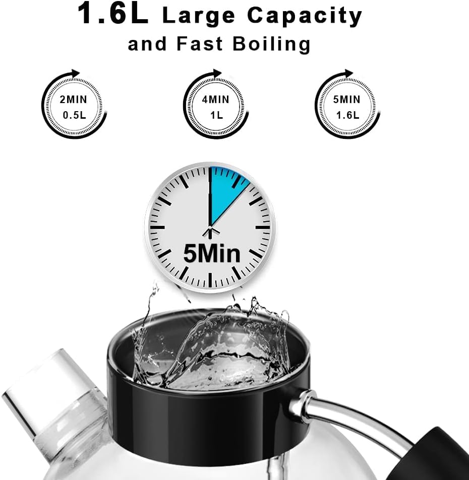 ASCOT Wasserkocher Glas, Elektrischer Wasserkocher Geschenke für Männer/Frauen/Familie 1,5L Schnellkochkessel, Trockengehschutz und automatische Abschaltung (Silber)