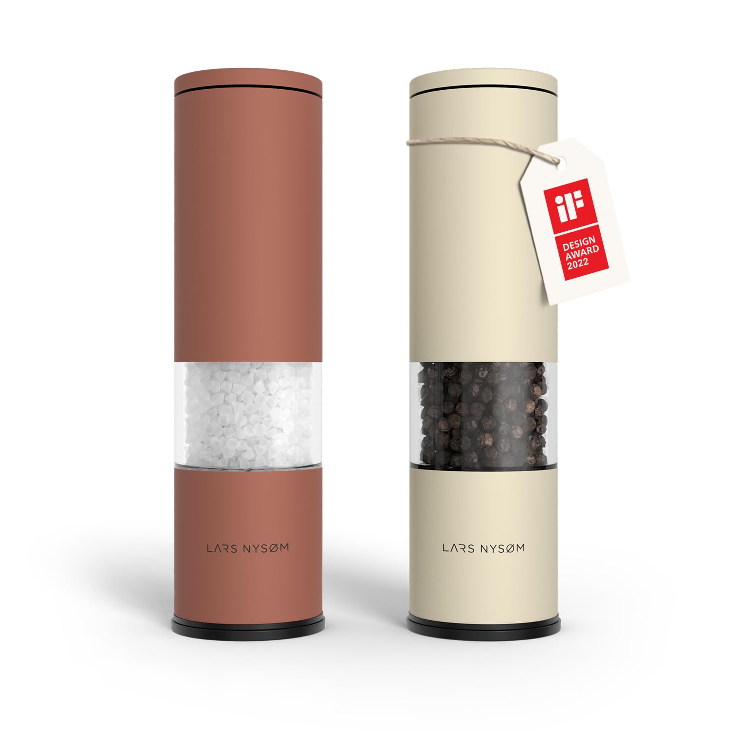 LARS NYSØM Salz und Pfeffermühle Set Manuell mit einstellbarem Keramikmahlwerk I Edelstahl Pfeffermühle und Salzmühle I Design Gewürzmühlen Set (2 Stück) (Carbon Black)