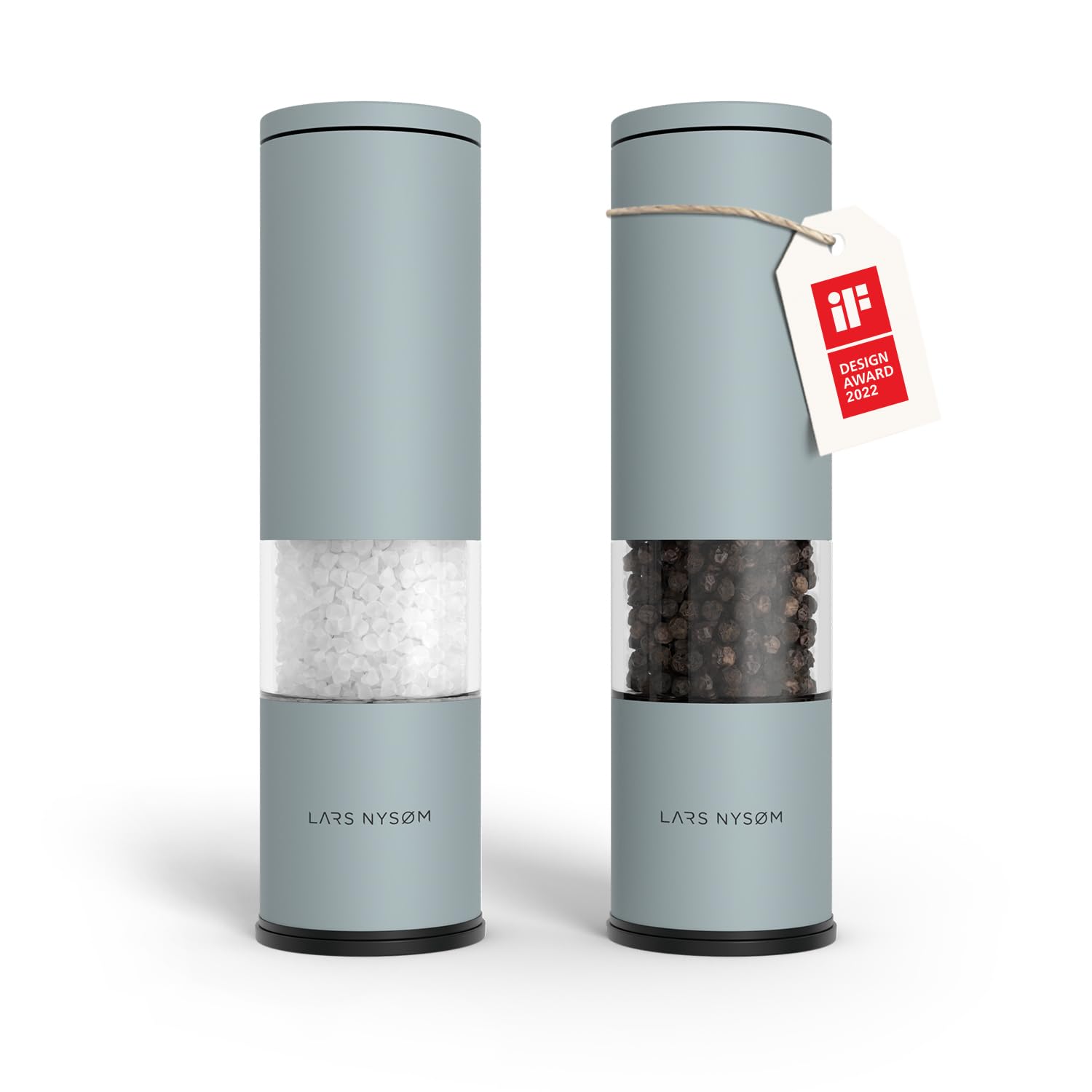 LARS NYSØM Salz und Pfeffermühle Set Manuell mit einstellbarem Keramikmahlwerk I Edelstahl Pfeffermühle und Salzmühle I Design Gewürzmühlen Set (2 Stück) (Carbon Black)