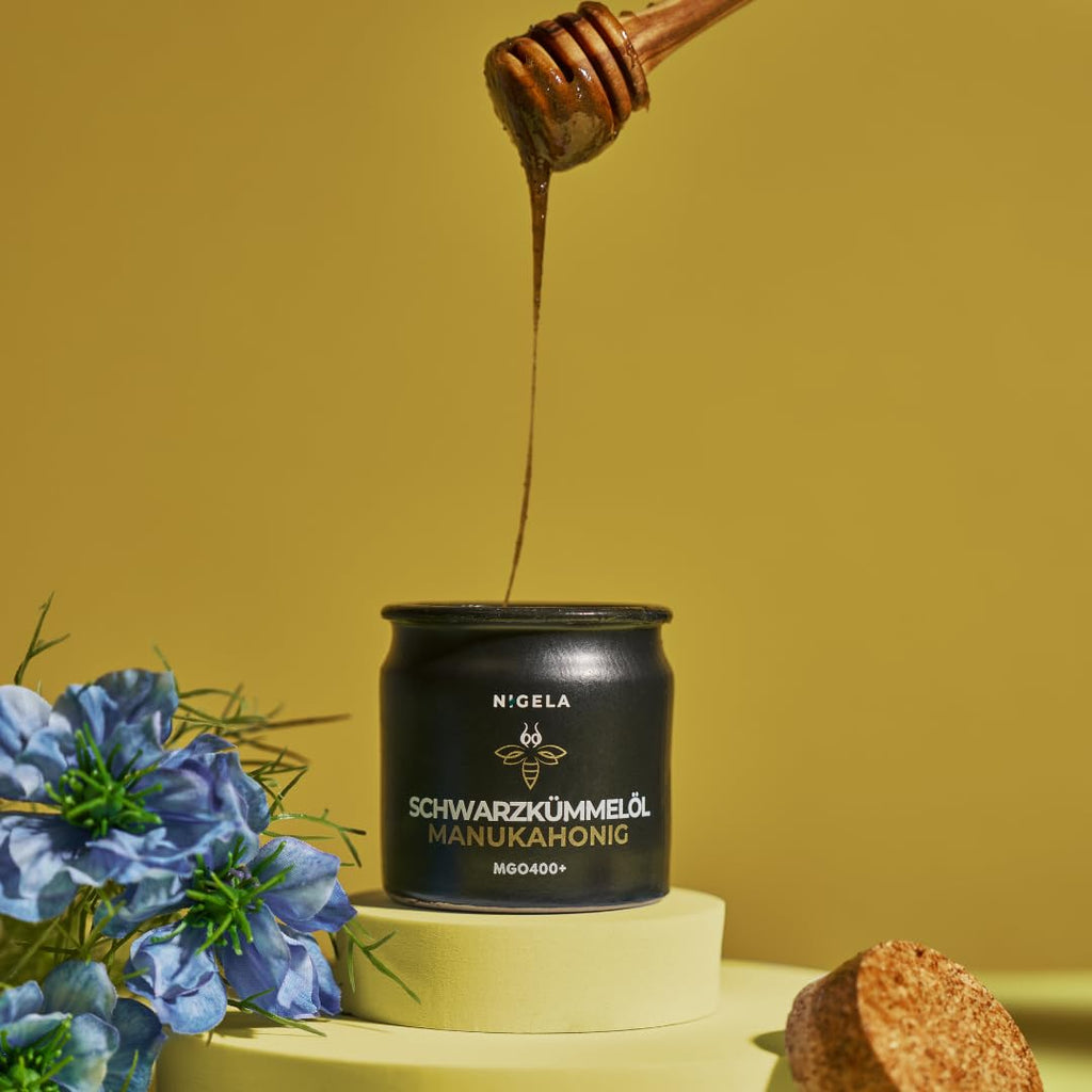 Nigela Manuka Honey MGO 400+ with Black Cumin Oil - Real Wound Healing Honey with High Thymoquinone Content - Certified & Laboratory Tested Manuka Honey from New Zealand - 160 g