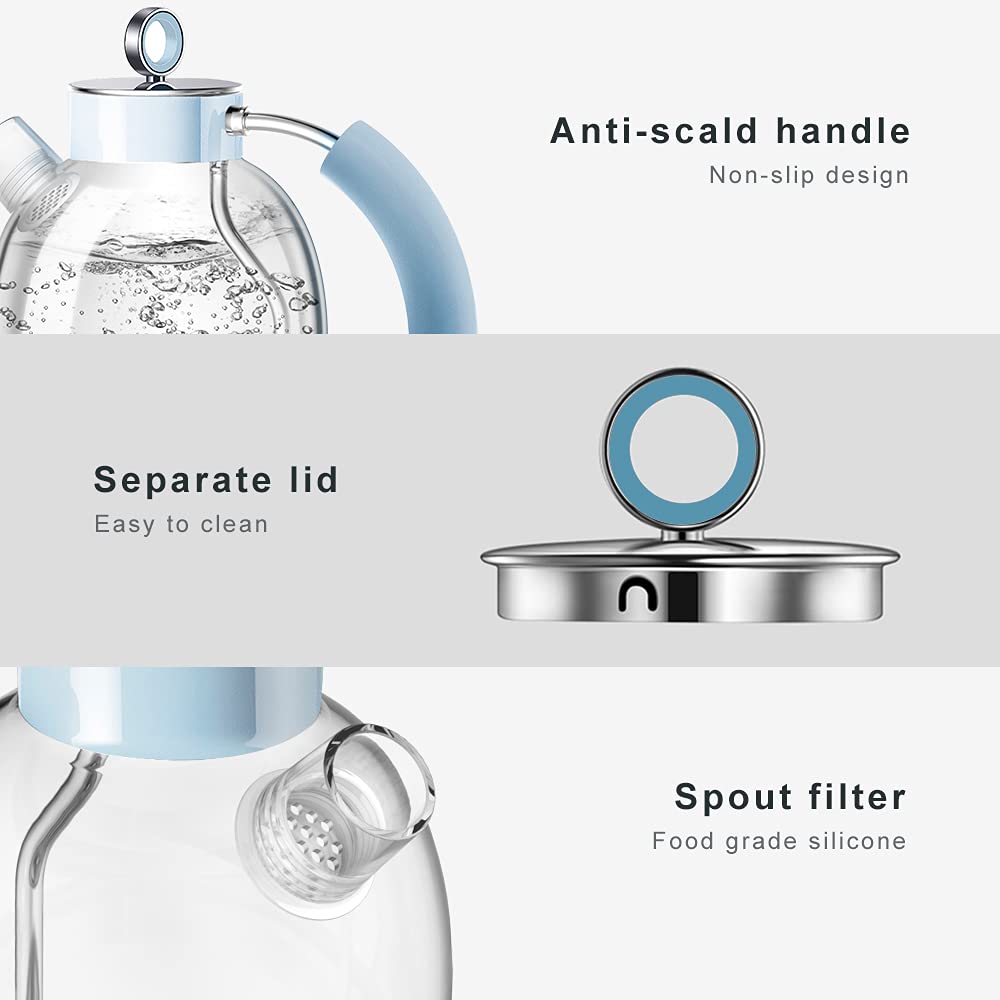 ASCOT Wasserkocher Glas, Elektrischer Wasserkocher Geschenke für Männer/Frauen/Familie 1,5L Schnellkochkessel, Trockengehschutz und automatische Abschaltung (Silber)