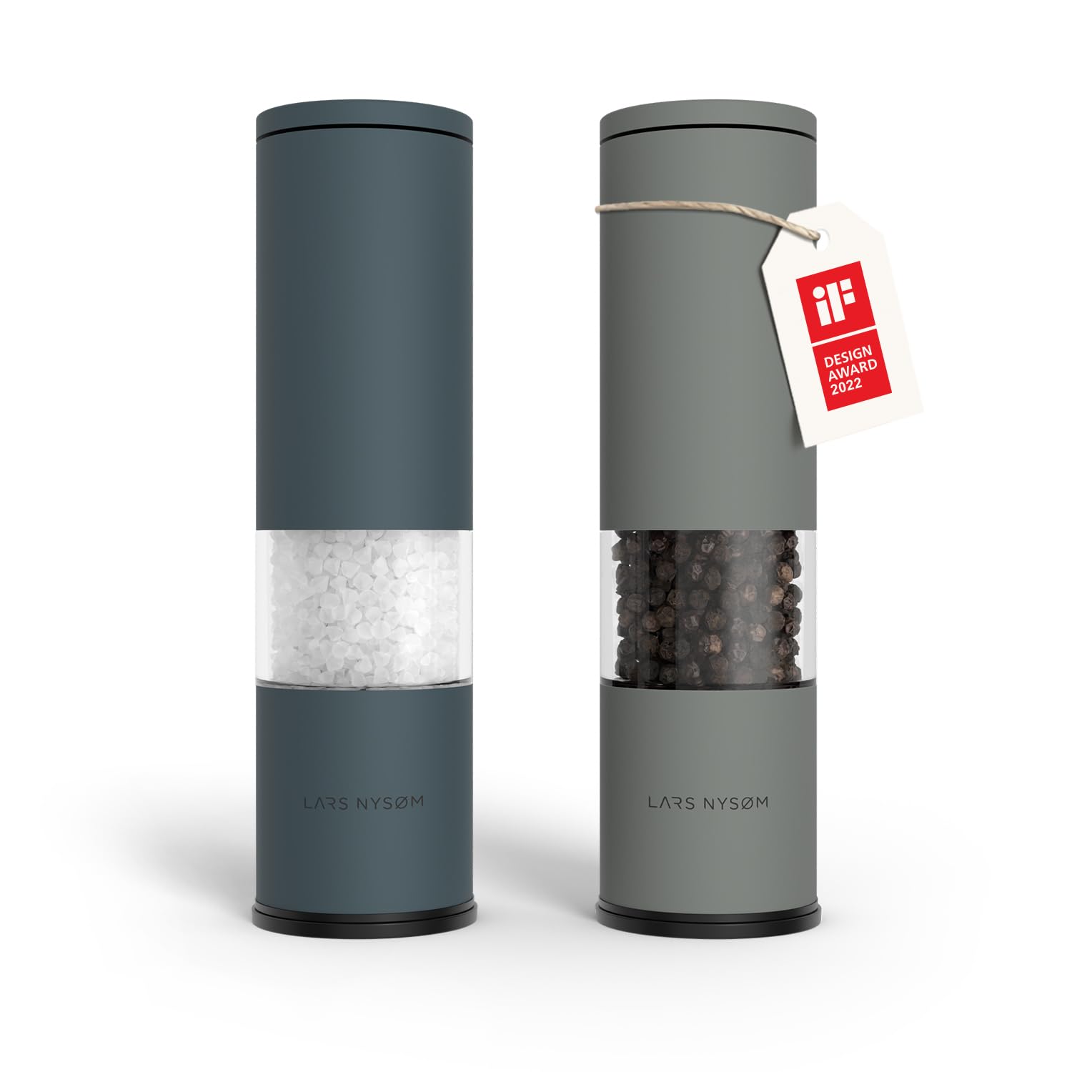 LARS NYSØM Salz und Pfeffermühle Set Manuell mit einstellbarem Keramikmahlwerk I Edelstahl Pfeffermühle und Salzmühle I Design Gewürzmühlen Set (2 Stück) (Carbon Black)