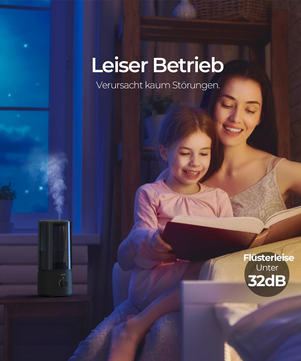 raydrop Humidifier for Bedroom & Children's Room, 1.7 L Quiet & Space-Saving Ultrasonic Room Humidifier for Baby & Plants, Easy to Use & Easy to Clean, Automatic Shut-Off