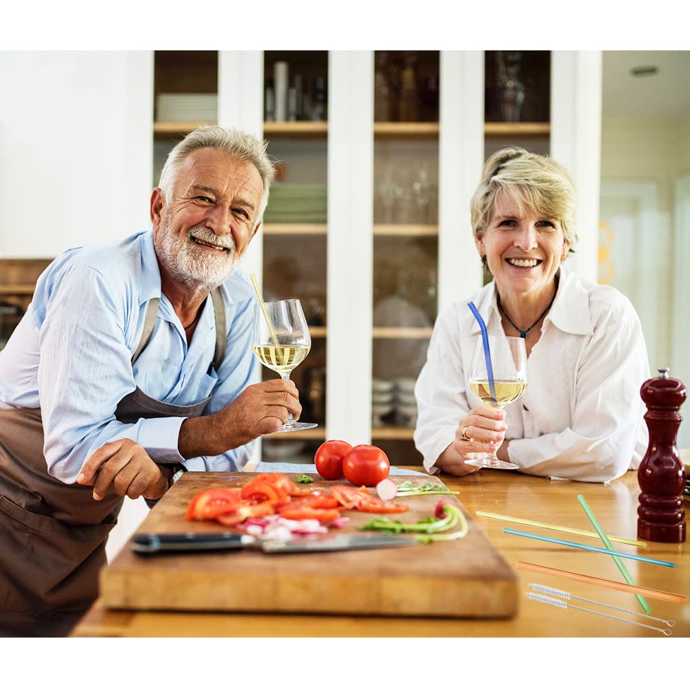 AOTWAN Glas Strohhalme Wiederverwendbar 20 Stück Glasstrohhalme, 6 Kurz + 6 Lange Geraden Glas-Strohhalme, 4 gebogenem Trinkhalme mit 4 Reinigungsbürsten für Cocktails, Smoothie und Säfte