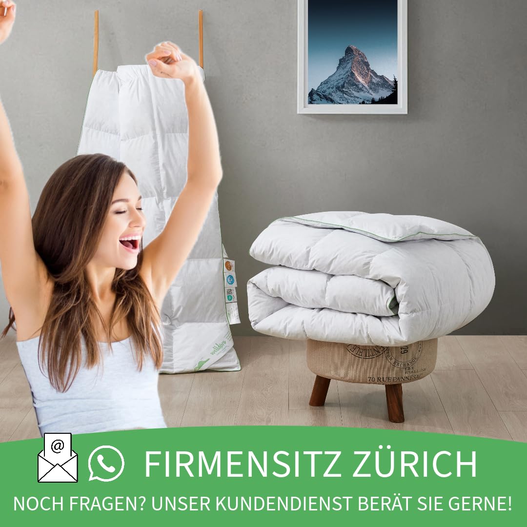 Welldora Komfort Bettdecke 135x200 Winter | 100% Extraweiche Federn & Daunen | Fachärztlich geprüft, Oeko-Tex, Allergiker | Zertifiziert für Tierwohl | Dicke extrawarme Winterdecke Daunendecke