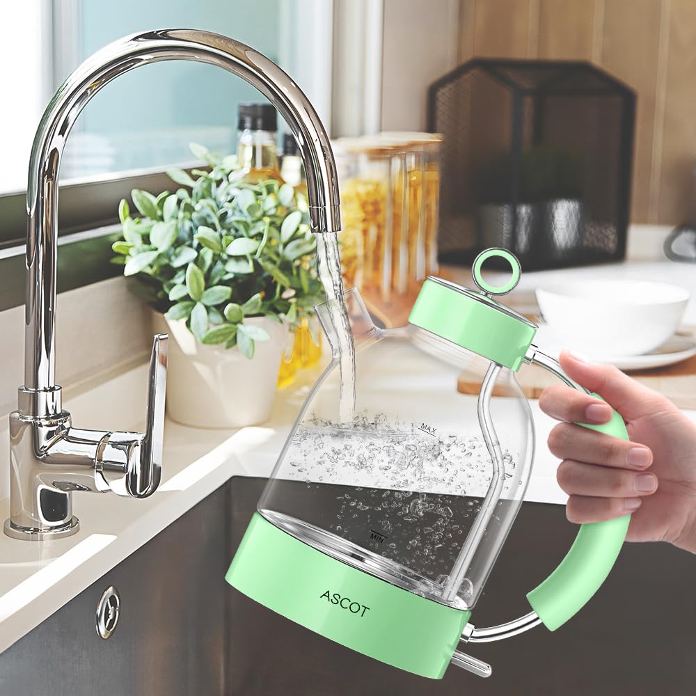 ASCOT Wasserkocher Glas, Elektrischer Wasserkocher Geschenke für Männer/Frauen/Familie 1,5L Schnellkochkessel, Trockengehschutz und automatische Abschaltung (Silber)