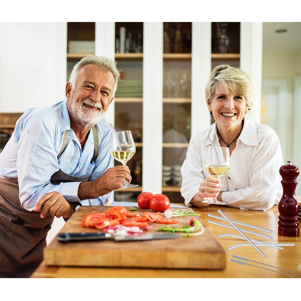 AOTWAN Glas Strohhalme Wiederverwendbar 20 Stück Glasstrohhalme, 6 Kurz + 6 Lange Geraden Glas-Strohhalme, 4 gebogenem Trinkhalme mit 4 Reinigungsbürsten für Cocktails, Smoothie und Säfte