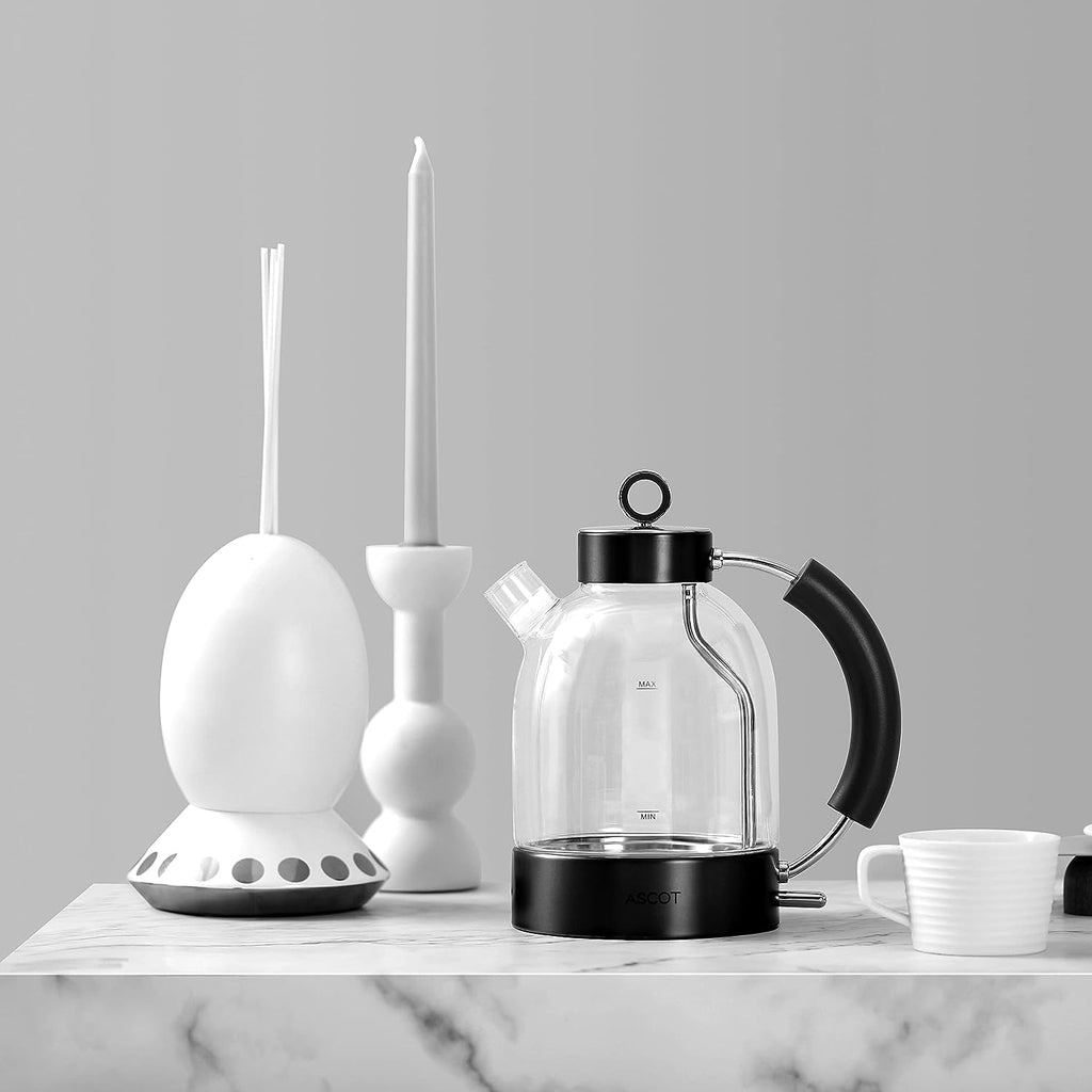 ASCOT Wasserkocher Glas, Elektrischer Wasserkocher Geschenke für Männer/Frauen/Familie 1,5L Schnellkochkessel, Trockengehschutz und automatische Abschaltung (Silber)