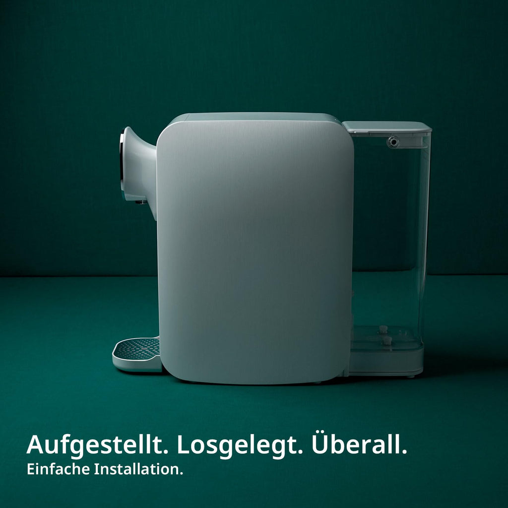 OsmoFresh Auftisch Osmoseanlage Quella Pro Black | mit Heißwasserspender | 6 Temperaturstufen | 7-Fach Umkehrosmose Filterung | Wasserfilter für Küche Büro Wohnmobil | kalkfreies Trinkwasser | UV