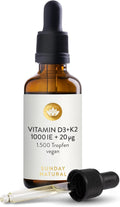 SUNDAY NATURAL Vitamin D3 K2 Drops High Dose - Vegan - Premium Vitamin D 3 1,000 IU + K2-MK7 ≥99.8% All-Trans 20µg - Optimal Bioavailability, No Other Additives, Laboratory Tested