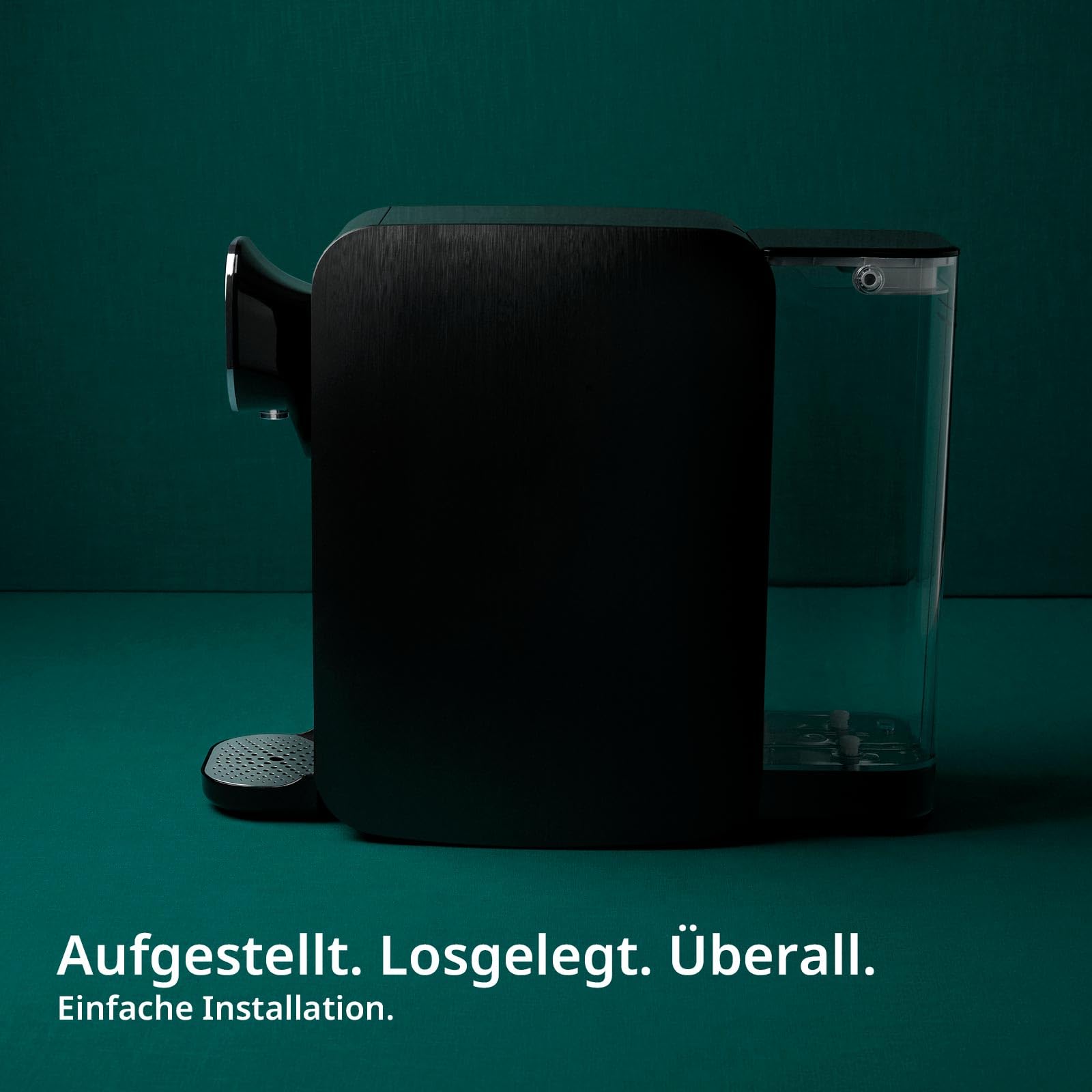 OsmoFresh Auftisch Osmoseanlage Quella Pro Black | mit Heißwasserspender | 6 Temperaturstufen | 7-Fach Umkehrosmose Filterung | Wasserfilter für Küche Büro Wohnmobil | kalkfreies Trinkwasser | UV