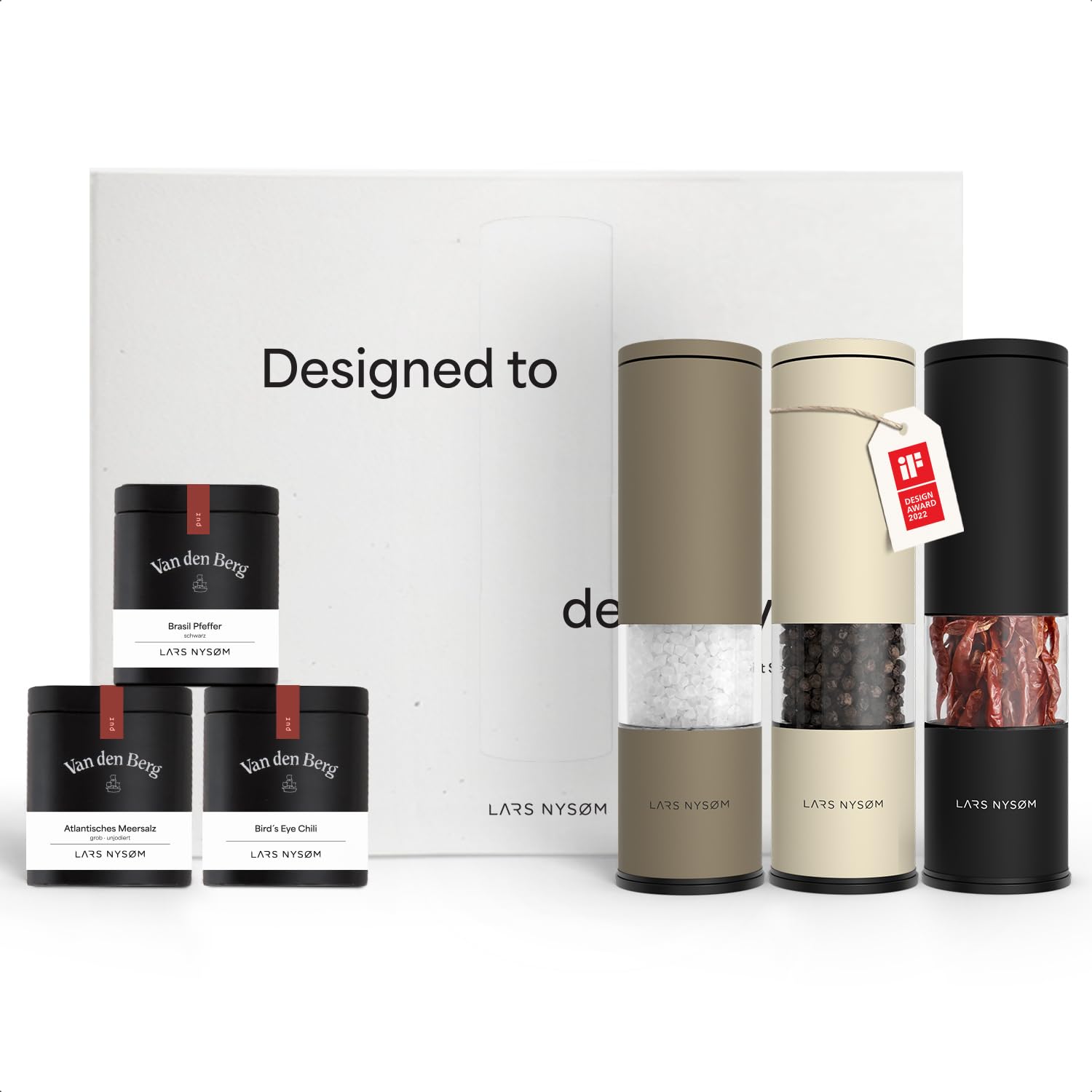 LARS NYSØM Salz und Pfeffermühle Set Manuell mit einstellbarem Keramikmahlwerk I Edelstahl Pfeffermühle und Salzmühle I Design Gewürzmühlen Set (2 Stück) (Carbon Black)