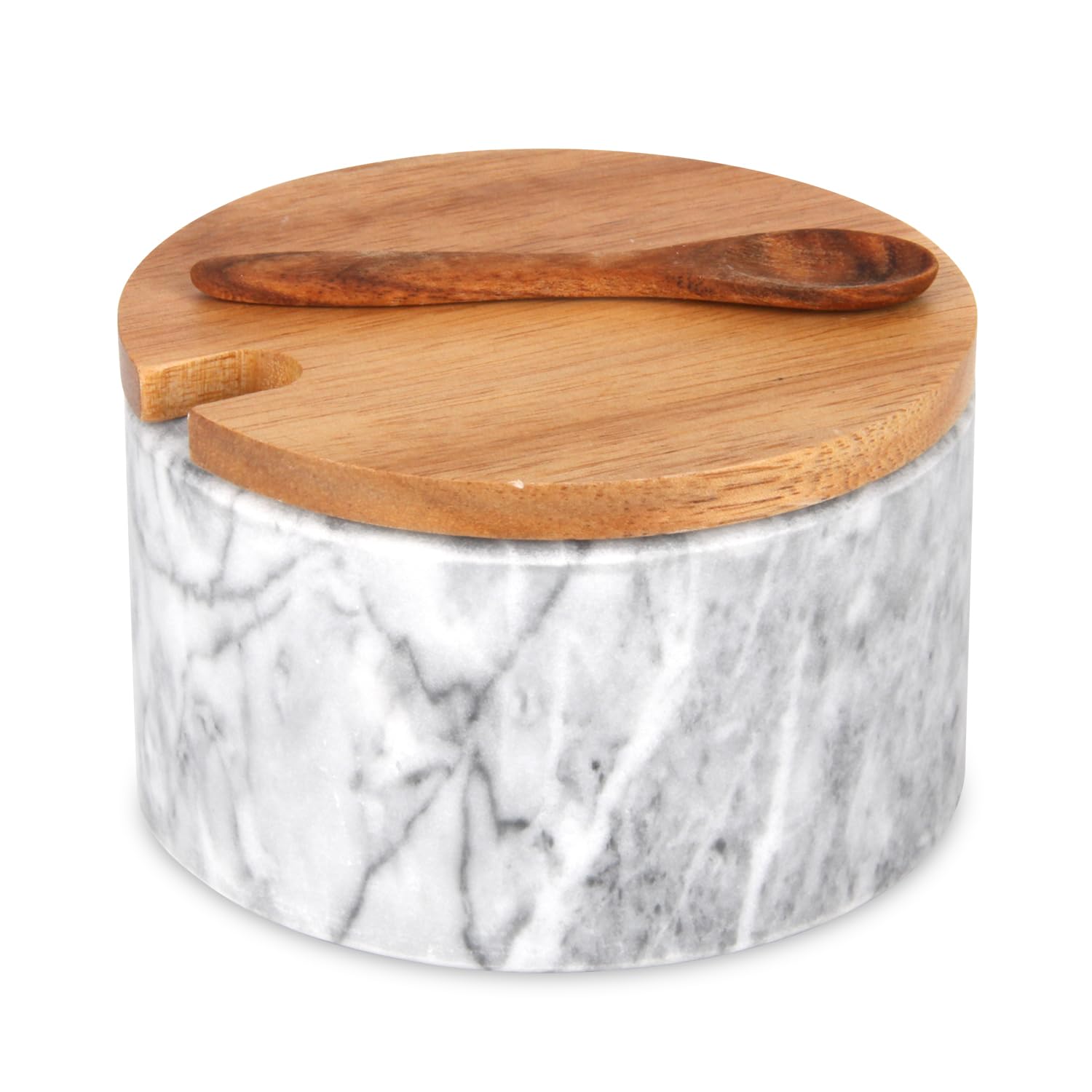 Salzdose Marmor mit Holzdeckel und Löffel Salz- oder Pfefferstreuerschale aus Stein, Salzstreuer, Salzbehälter Gewürzbehälter, Behälter, Behälterhalter, Behälter für die Küche (Schwarze Schüssel)