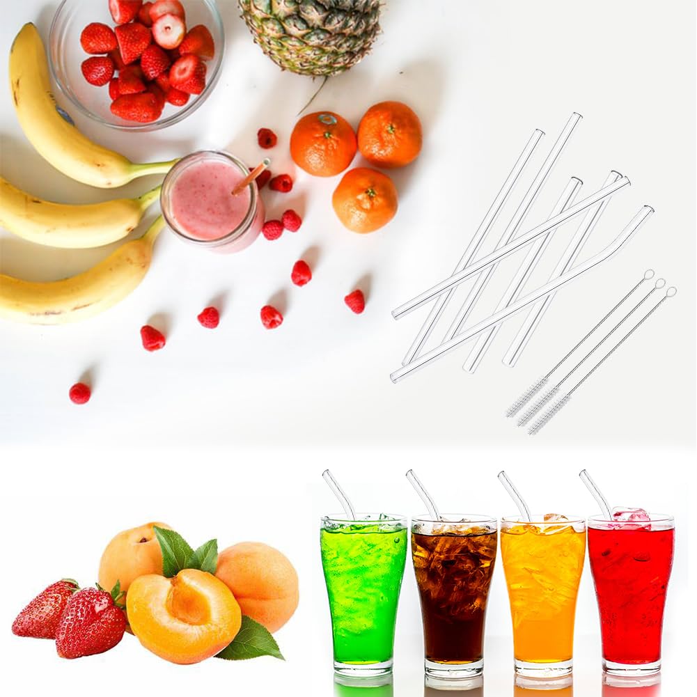 AOTWAN Glas Strohhalme Wiederverwendbar 20 Stück Glasstrohhalme, 6 Kurz + 6 Lange Geraden Glas-Strohhalme, 4 gebogenem Trinkhalme mit 4 Reinigungsbürsten für Cocktails, Smoothie und Säfte