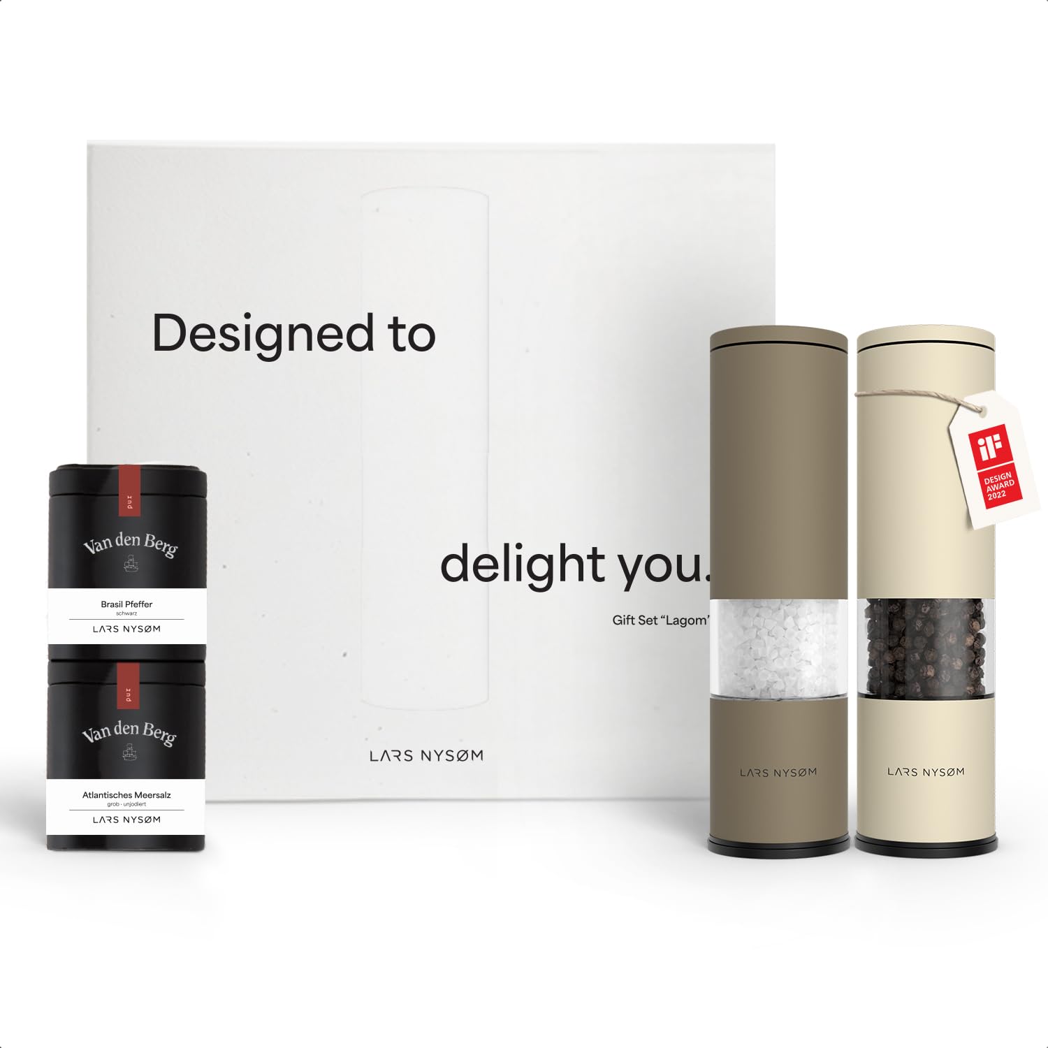 LARS NYSØM Salz und Pfeffermühle Set Manuell mit einstellbarem Keramikmahlwerk I Edelstahl Pfeffermühle und Salzmühle I Design Gewürzmühlen Set (2 Stück) (Carbon Black)