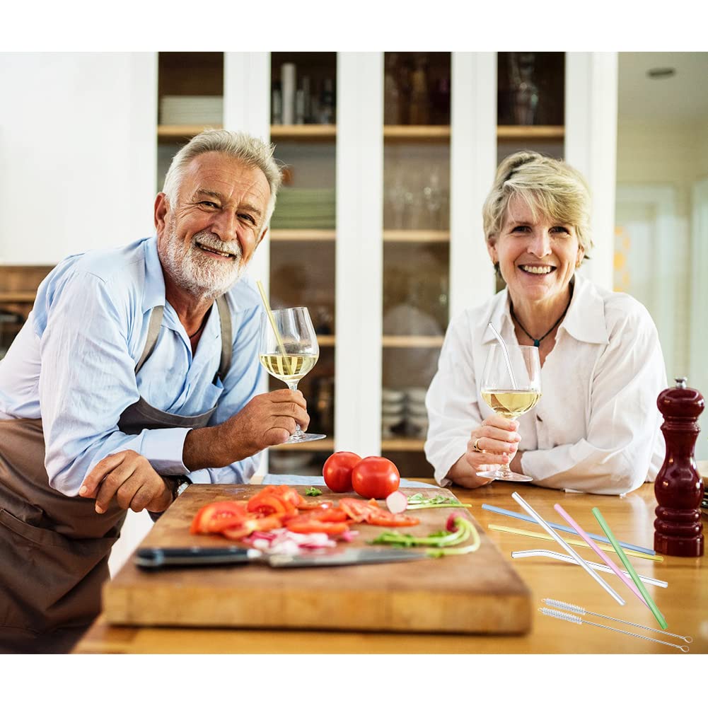 AOTWAN Glas Strohhalme Wiederverwendbar 20 Stück Glasstrohhalme, 6 Kurz + 6 Lange Geraden Glas-Strohhalme, 4 gebogenem Trinkhalme mit 4 Reinigungsbürsten für Cocktails, Smoothie und Säfte