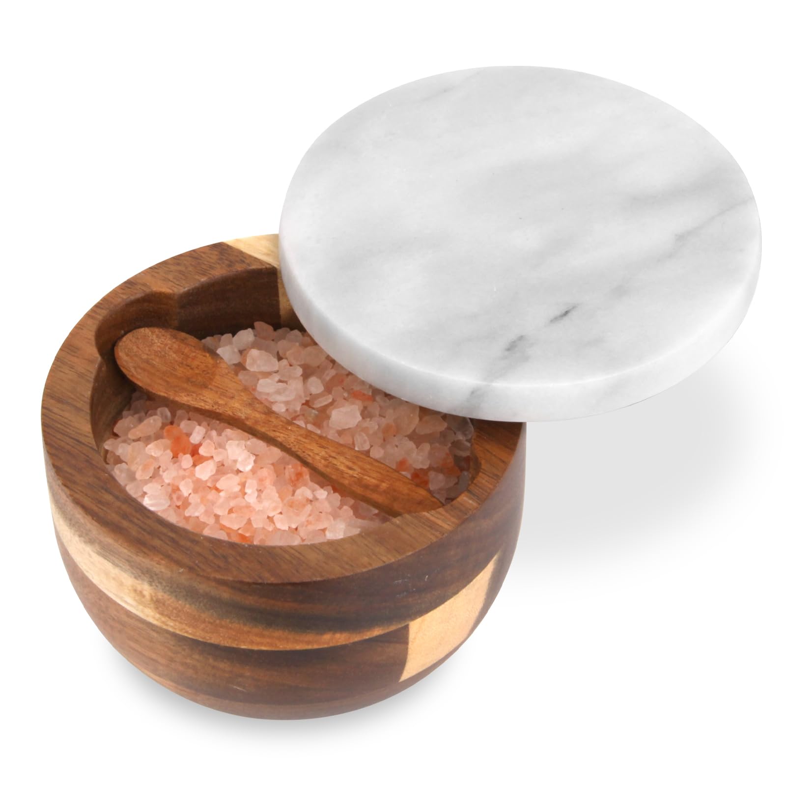 Salzdose Marmor mit Holzdeckel und Löffel Salz- oder Pfefferstreuerschale aus Stein, Salzstreuer, Salzbehälter Gewürzbehälter, Behälter, Behälterhalter, Behälter für die Küche (Schwarze Schüssel)