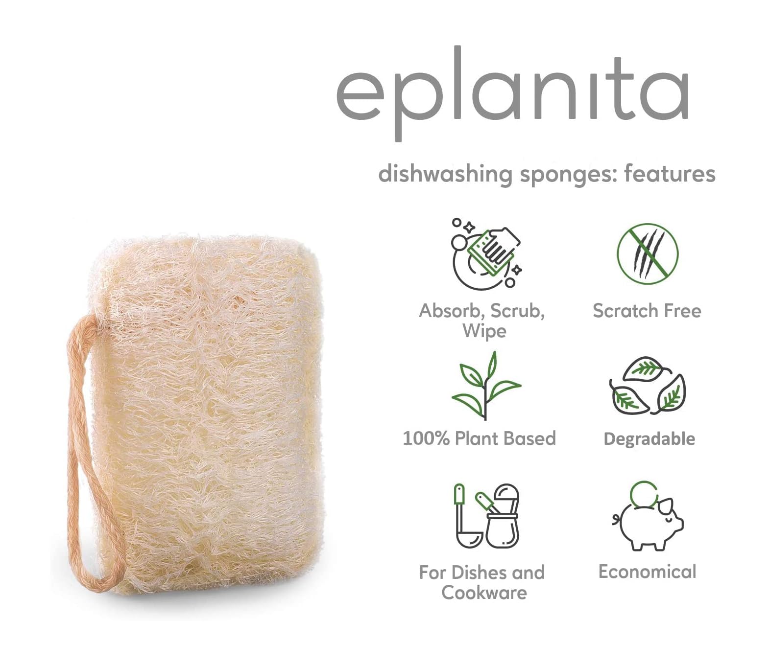 eplanita Natürliche Geschirr Spülschwämme, Kitchen Eco Scrub Scourer, Natural Luffa Plant, Biologisch abbaubar und Zero Waste (12er Pack)