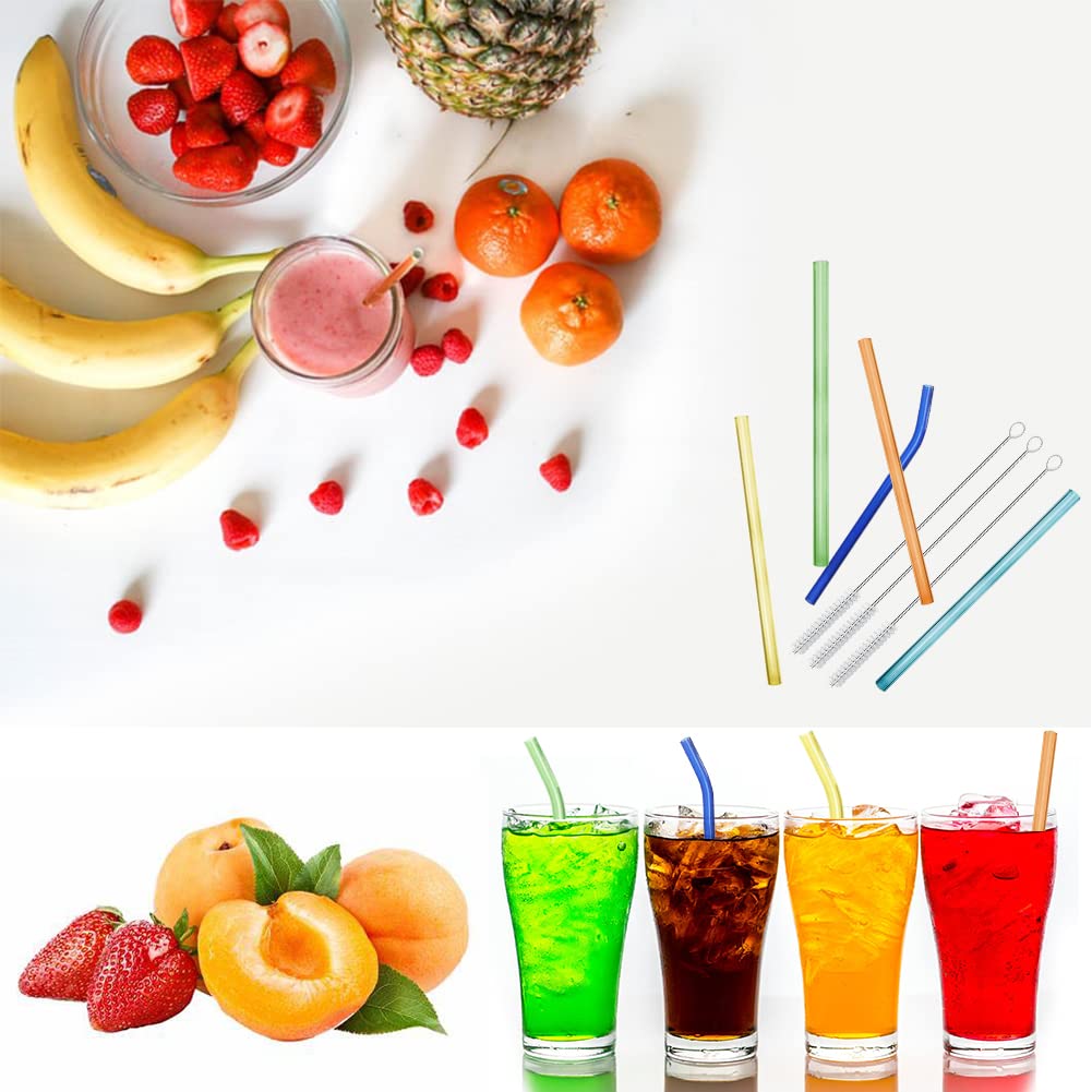 AOTWAN Glas Strohhalme Wiederverwendbar 20 Stück Glasstrohhalme, 6 Kurz + 6 Lange Geraden Glas-Strohhalme, 4 gebogenem Trinkhalme mit 4 Reinigungsbürsten für Cocktails, Smoothie und Säfte