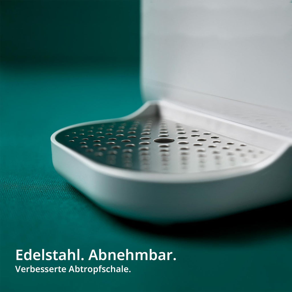 OsmoFresh Auftisch Osmoseanlage Quella Pro Black | mit Heißwasserspender | 6 Temperaturstufen | 7-Fach Umkehrosmose Filterung | Wasserfilter für Küche Büro Wohnmobil | kalkfreies Trinkwasser | UV