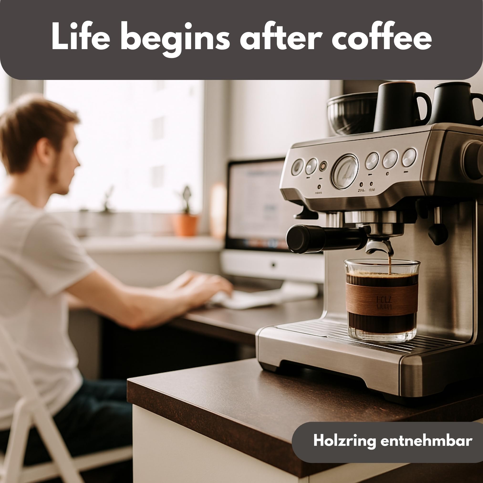 Holzwurm Glass Carafe 1 L - Ribbed Water Carafe with Walnut Wooden Coat, Elegant Water Carafe for Home and Office