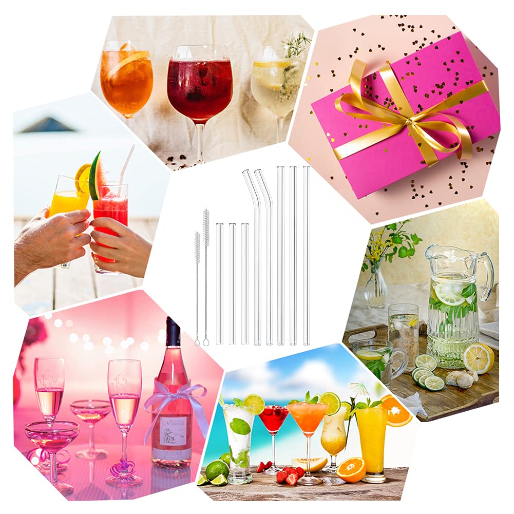 AOTWAN Glas Strohhalme Wiederverwendbar 20 Stück Glasstrohhalme, 6 Kurz + 6 Lange Geraden Glas-Strohhalme, 4 gebogenem Trinkhalme mit 4 Reinigungsbürsten für Cocktails, Smoothie und Säfte