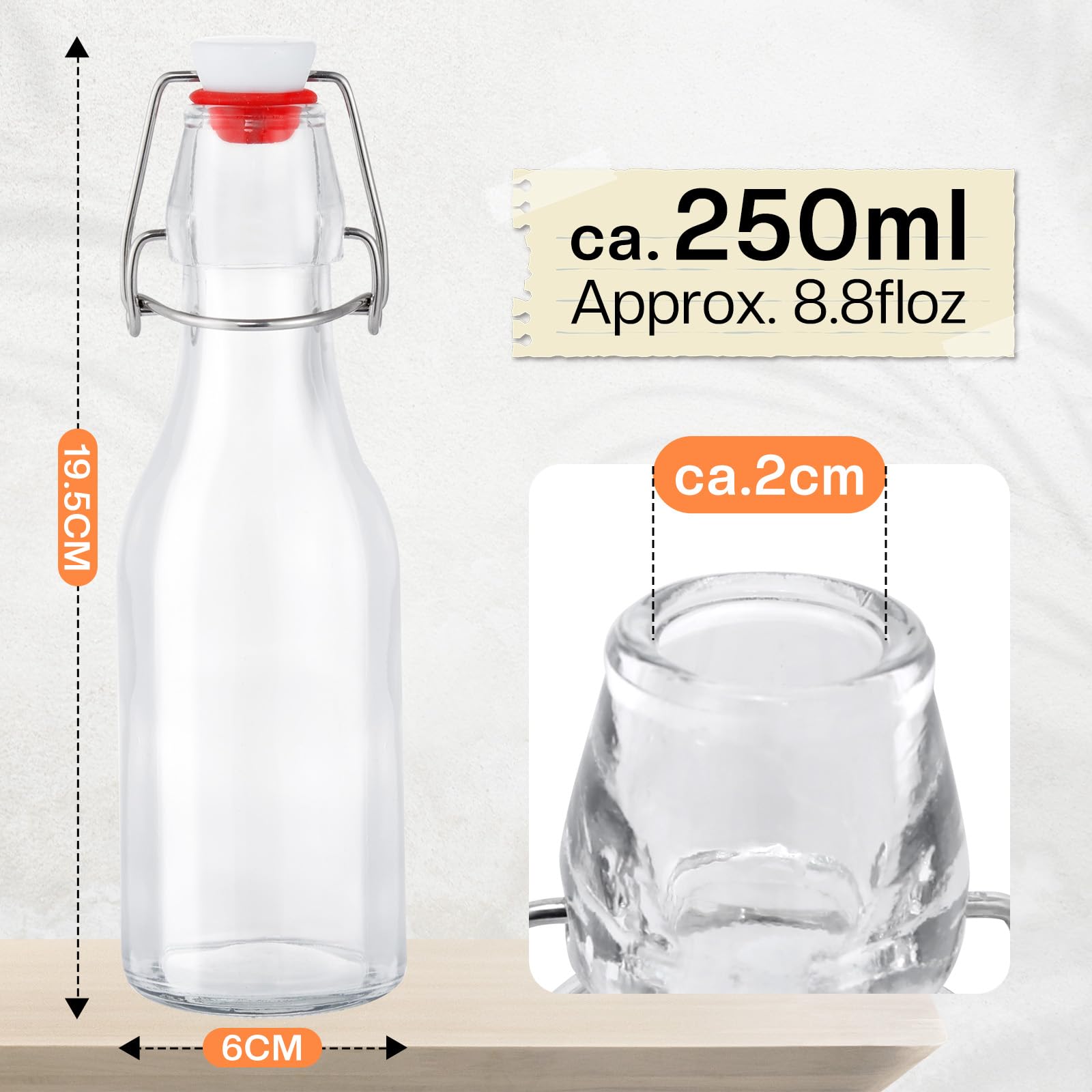 Glasflaschen 250ml mit Bügelverschluss, 10 Stück Kleine Flaschen Zum Befüllen, Bügelflasche zum Befüllen, Saftflasche für Öl, Essig, Saft & Limonade