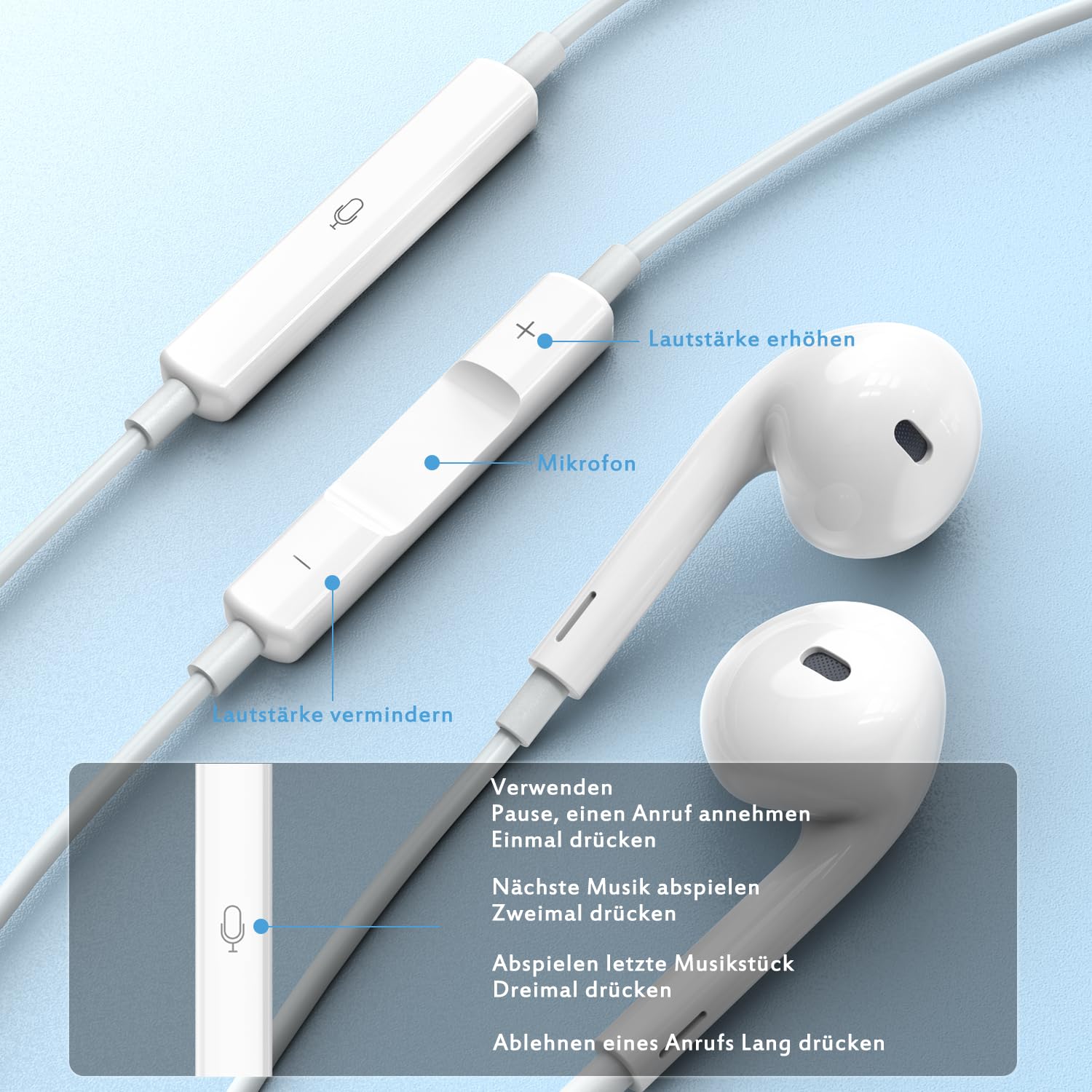 iPhone Headphones with Cable, In-Ear Headphones [MFi Certified], Cable Headphones with Microphone and HiFi Stereo Earphones for iPhone 14/13/12/11 Plus Pro Max/XR/XS/X/SE/8/7/Plus/iPad Supports All