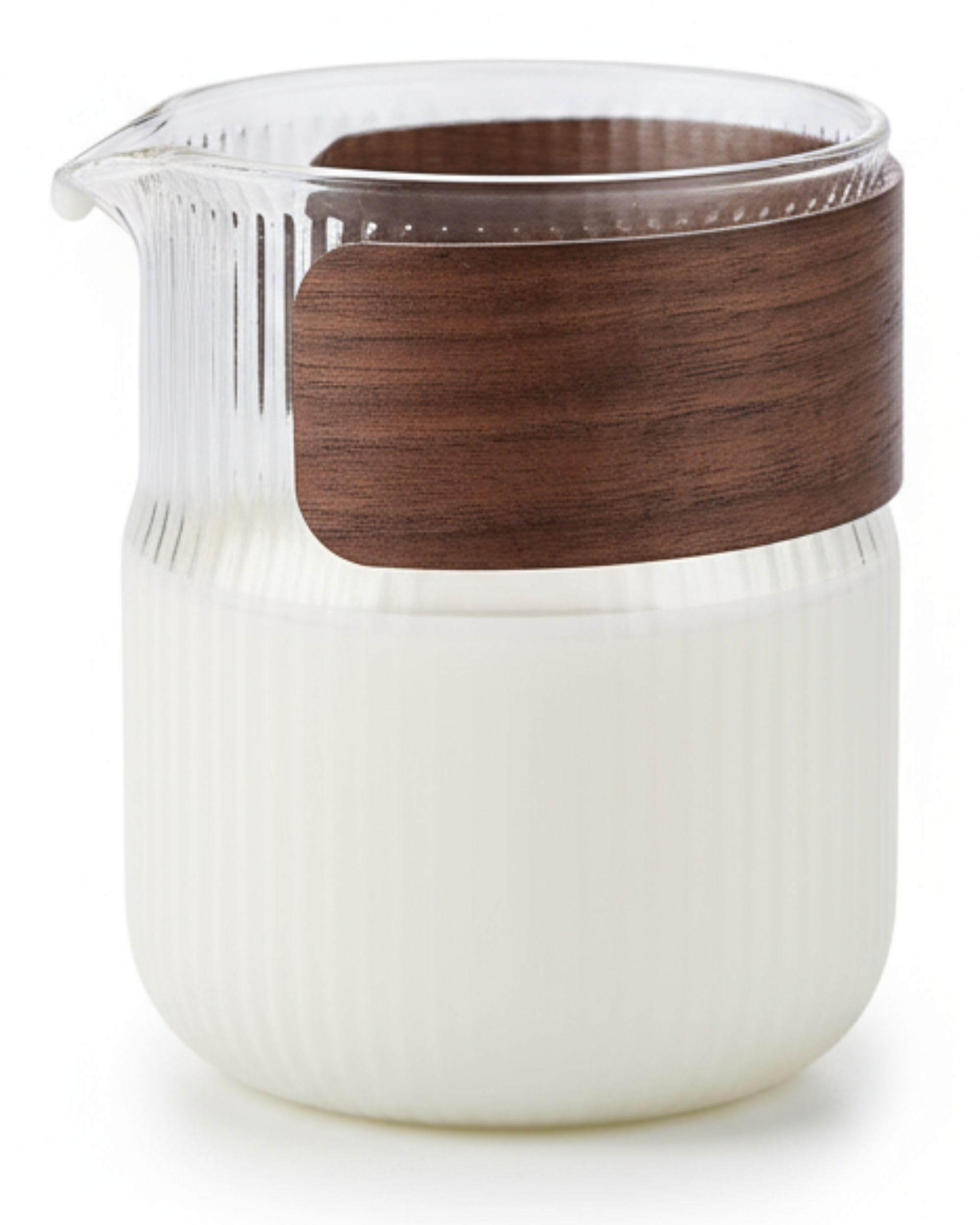 Holzwurm Glass Carafe 1 L - Ribbed Water Carafe with Walnut Wooden Coat, Elegant Water Carafe for Home and Office