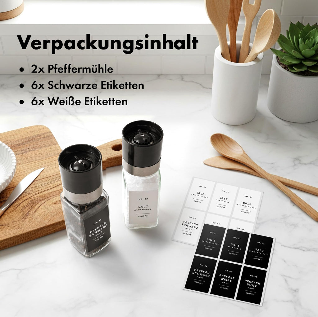 Square Spice Jars Set with Bamboo Lid (24 x 120 ml) Spice Shaker with Shaker Insert and 240 Labels White - Wooden Lid Spice Containers, Spice Jars, Spice Organiser [11 cm x 4.5 cm]