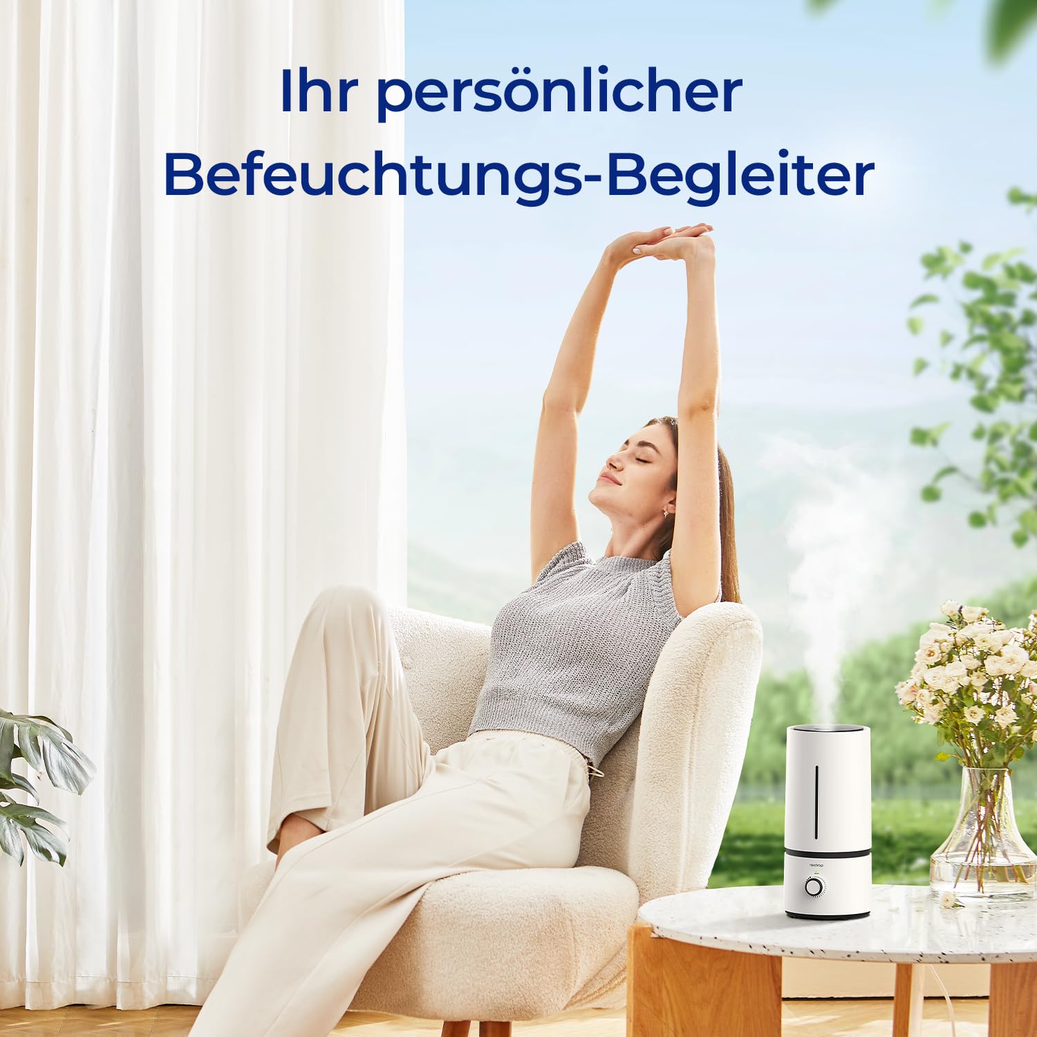 raydrop Humidifier for Bedroom & Children's Room, 1.7 L Quiet & Space-Saving Ultrasonic Room Humidifier for Baby & Plants, Easy to Use & Easy to Clean, Automatic Shut-Off