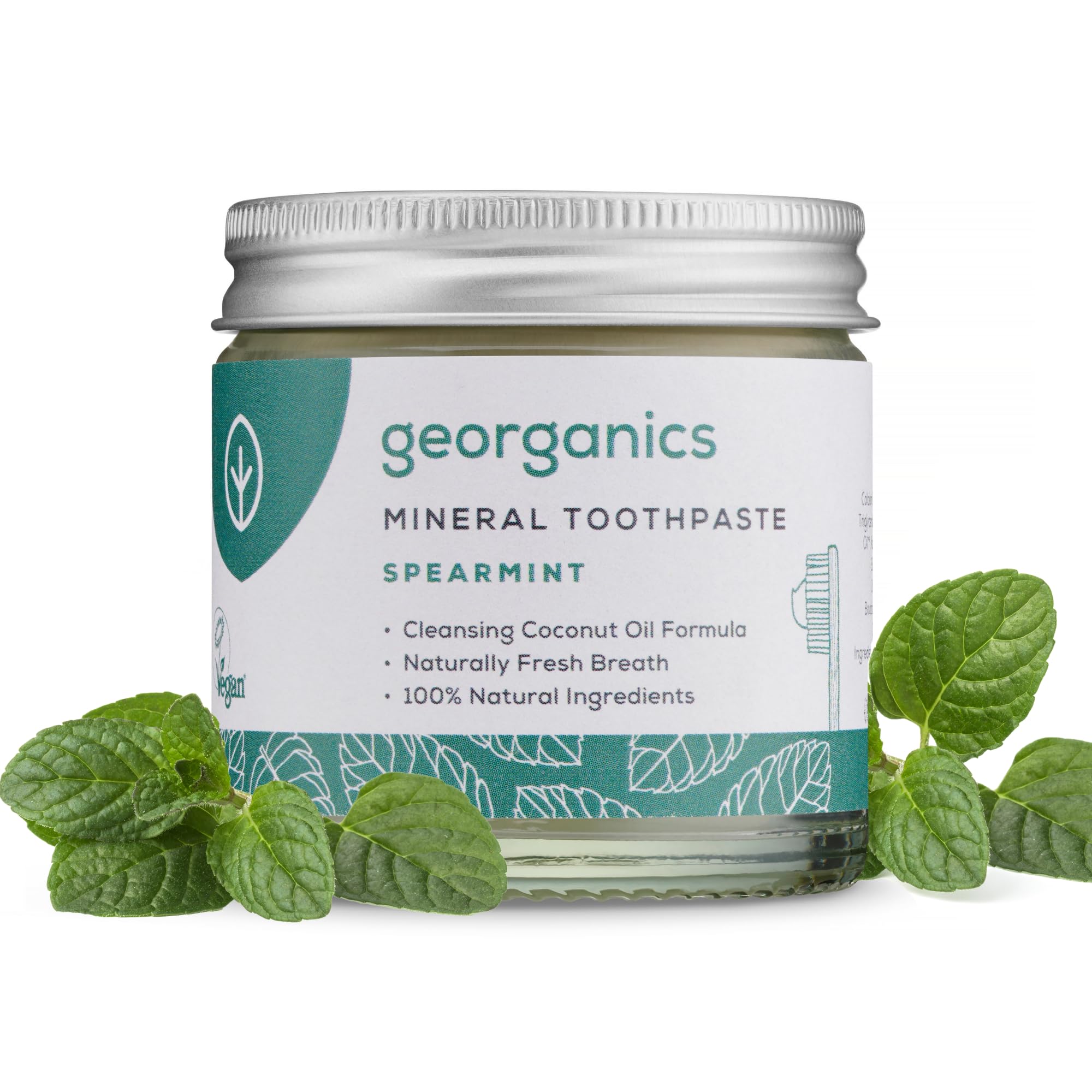 Georganics Natural Toothpaste 120ml - Spearmint | Remineralising Natural Toothpaste, Fluoride Free + SLS Free (120ml)