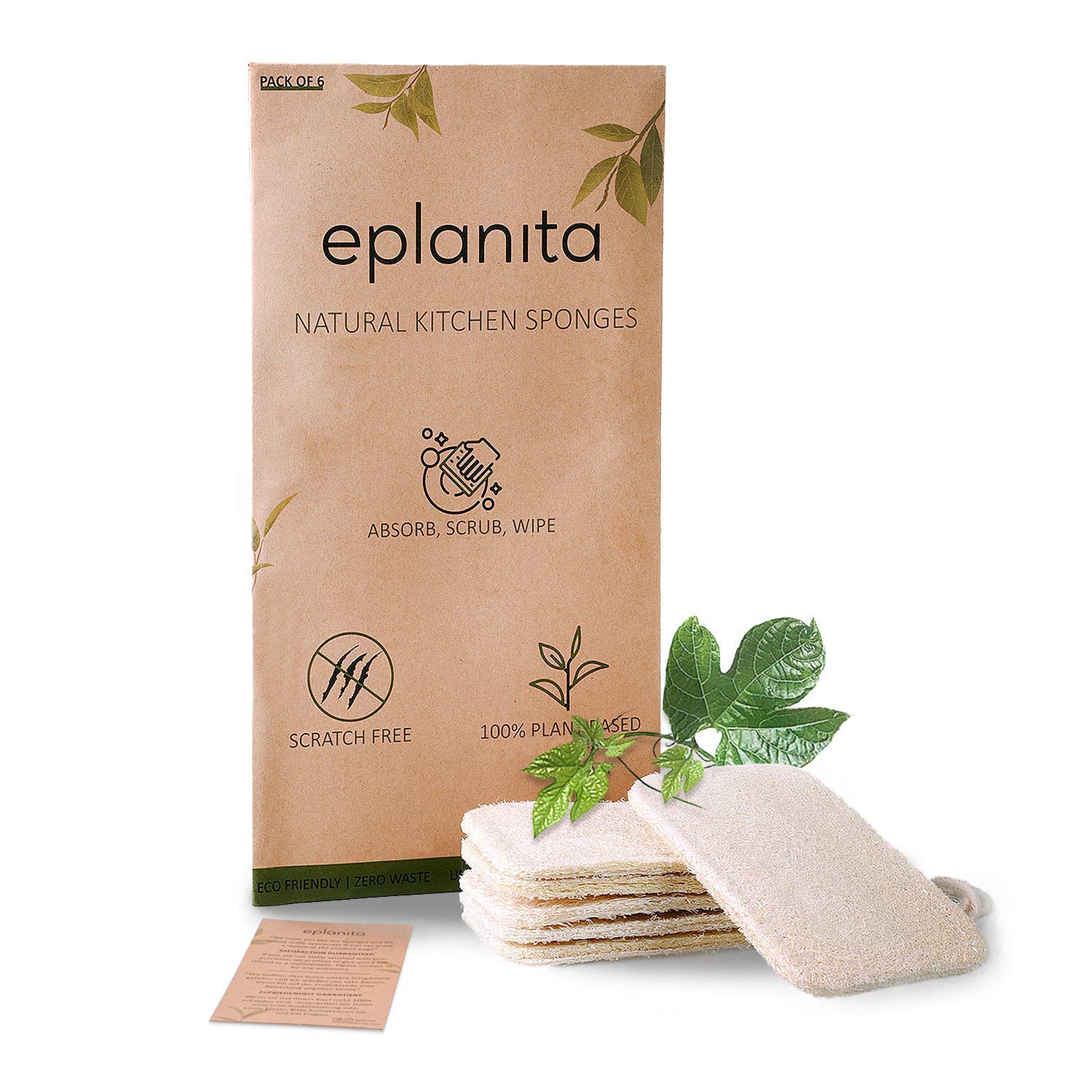 eplanita Natürliche Geschirr Spülschwämme, Kitchen Eco Scrub Scourer, Natural Luffa Plant, Biologisch abbaubar und Zero Waste (12er Pack)