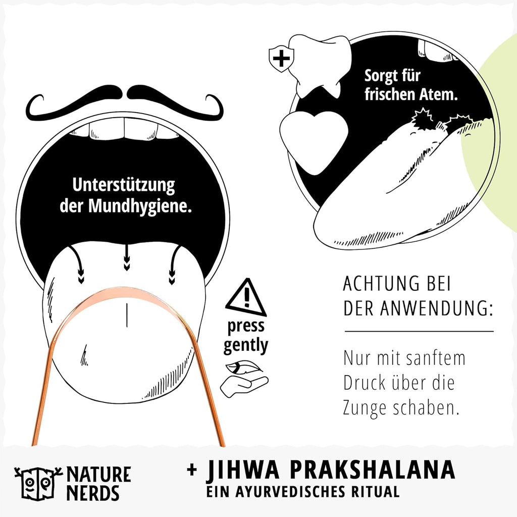Nature Nerds - Zungenreiniger aus Kupfer (3 Stück) - Jihwa Prakshalana – Ein ayurvedisches Ritual mit dem Zungenschaber - plastikfreie Mundhygiene