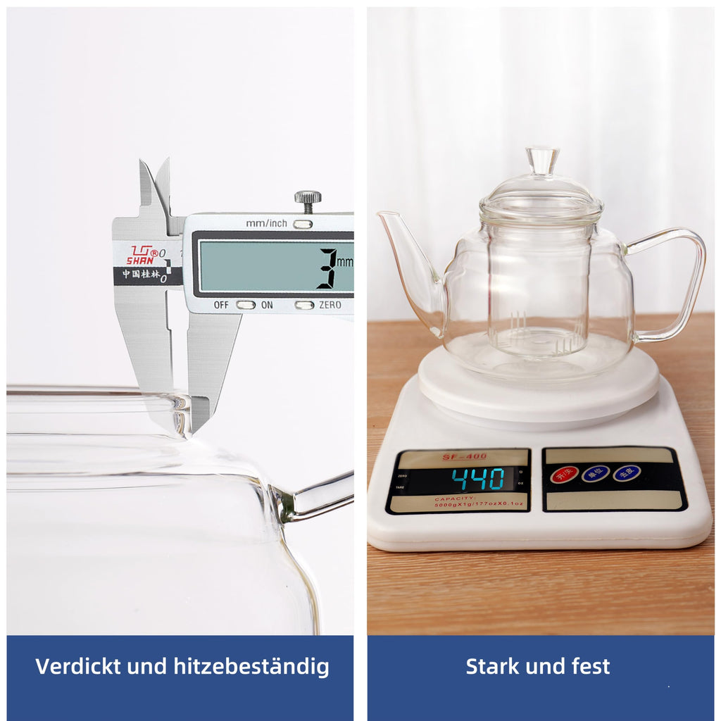 CNGLASS 1100ml/37.5oz Glas-Teekanne mit Infuser,Klarglas-Teekessel mit abnehmbarem Edelstahlsieb,Herdfeste Glas-Teekanne für blühenden und losen Blatttee