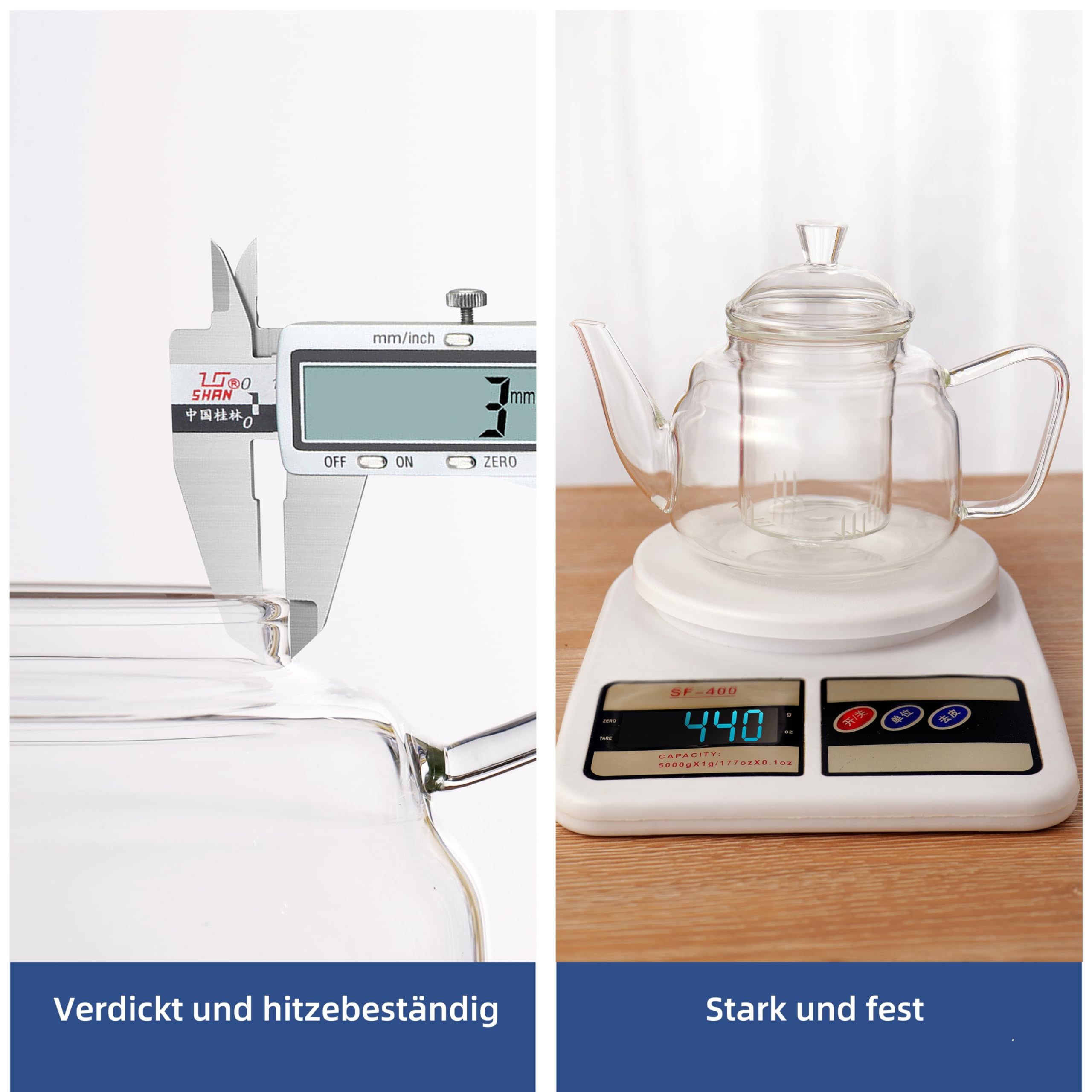 CNGLASS 1100ml/37.5oz Glas-Teekanne mit Infuser,Klarglas-Teekessel mit abnehmbarem Edelstahlsieb,Herdfeste Glas-Teekanne für blühenden und losen Blatttee