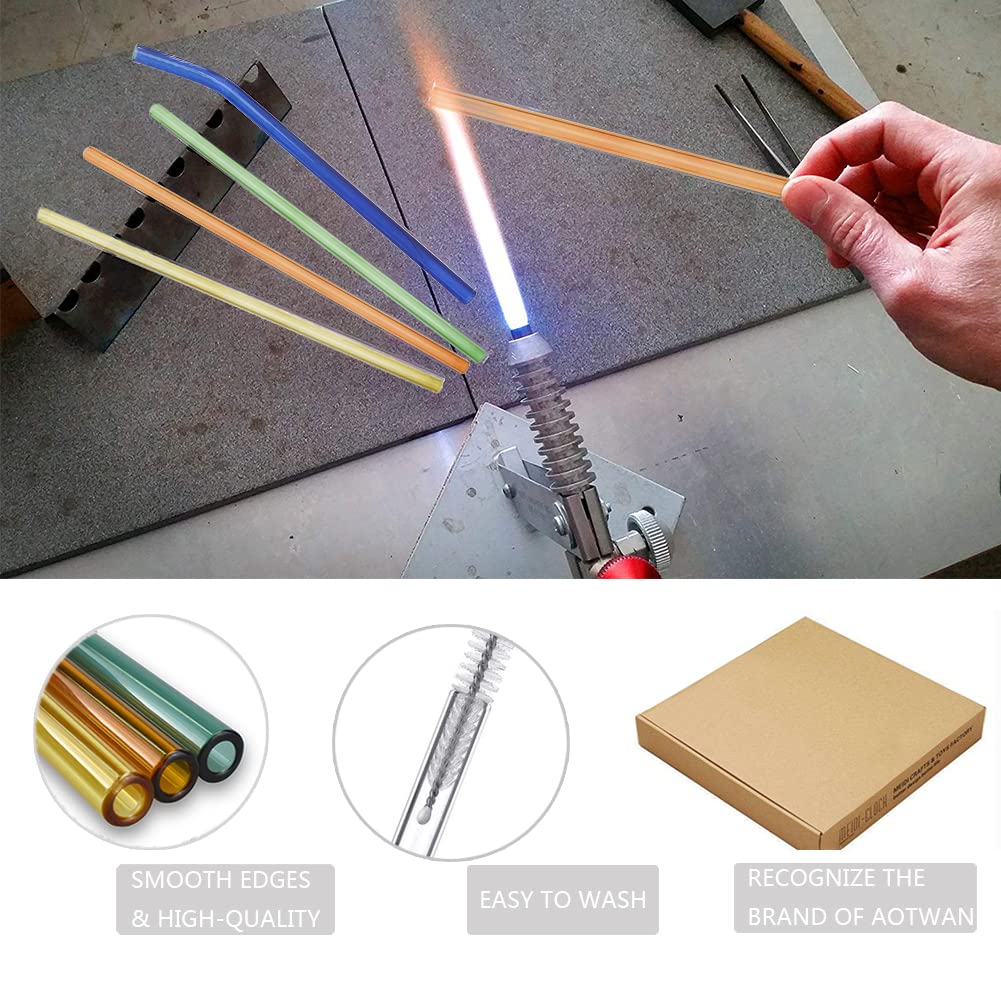 AOTWAN Glas Strohhalme Wiederverwendbar 20 Stück Glasstrohhalme, 6 Kurz + 6 Lange Geraden Glas-Strohhalme, 4 gebogenem Trinkhalme mit 4 Reinigungsbürsten für Cocktails, Smoothie und Säfte