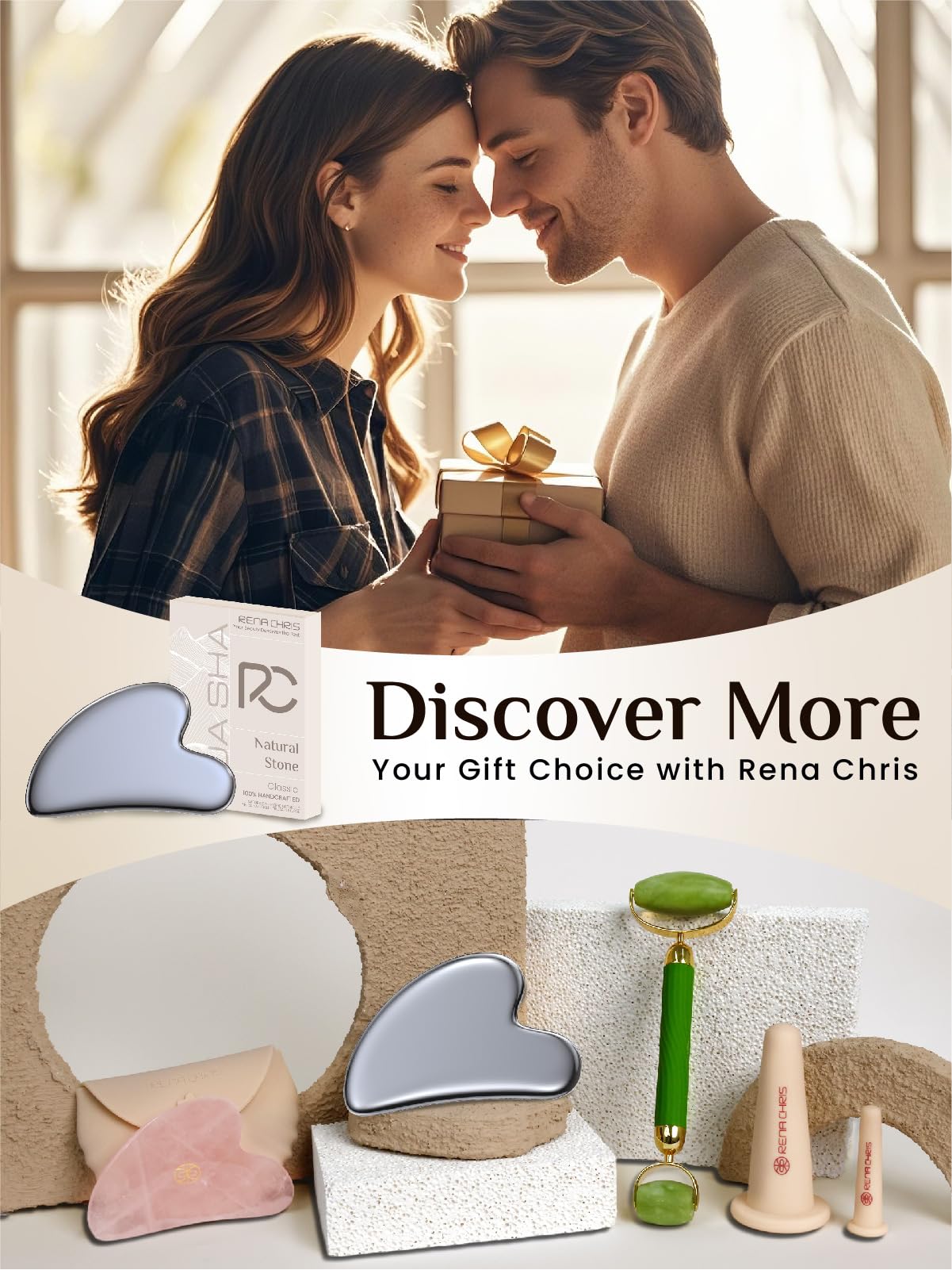 Rena Chris Stainless Steel Gua Sha Stone, Guasha Stone for Jaw Lines Firming and Reducing Face Swelling, Skin Care Gift - Silver