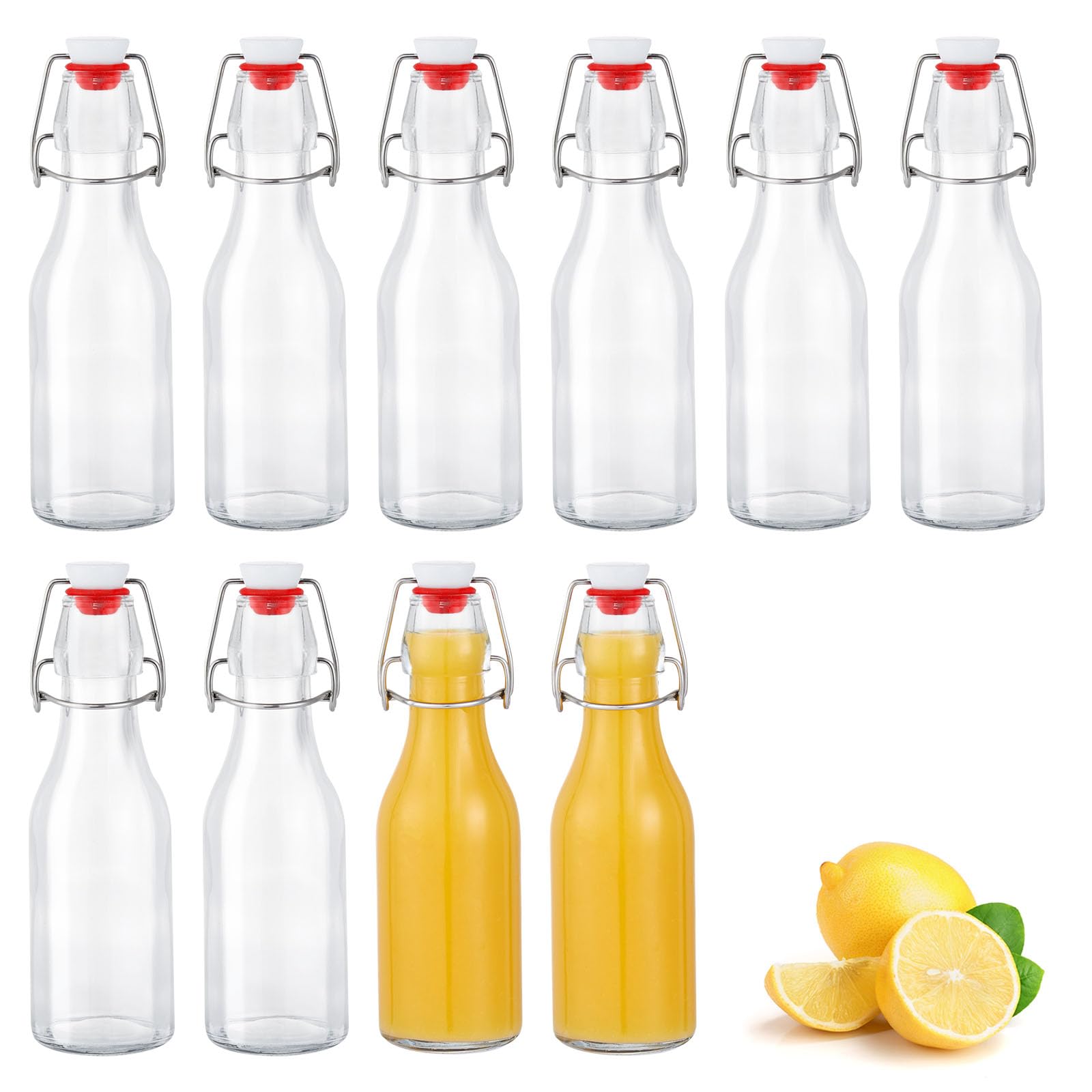 Glasflaschen 250ml mit Bügelverschluss, 10 Stück Kleine Flaschen Zum Befüllen, Bügelflasche zum Befüllen, Saftflasche für Öl, Essig, Saft & Limonade
