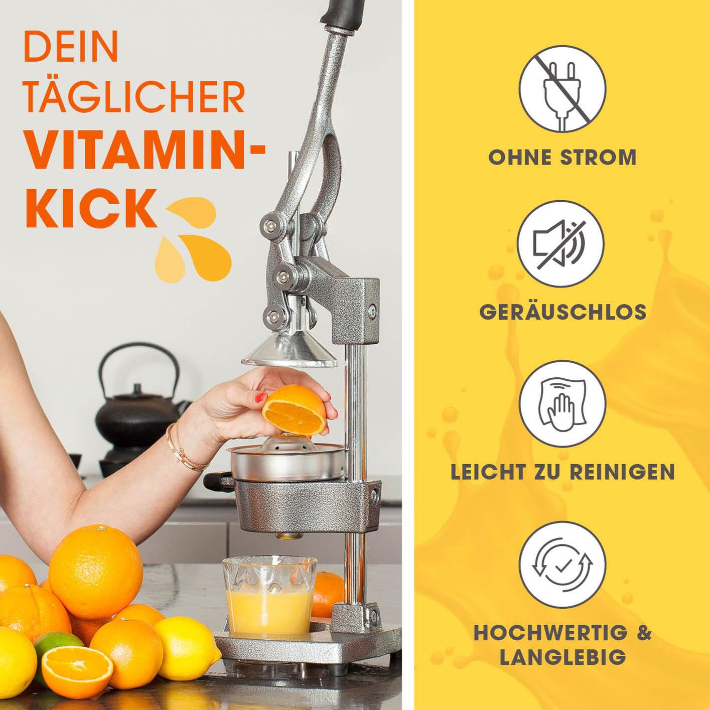 Lumaland Juicer Made of Stainless Steel, High-quality Citrus Juicer With Lever In Various Designs