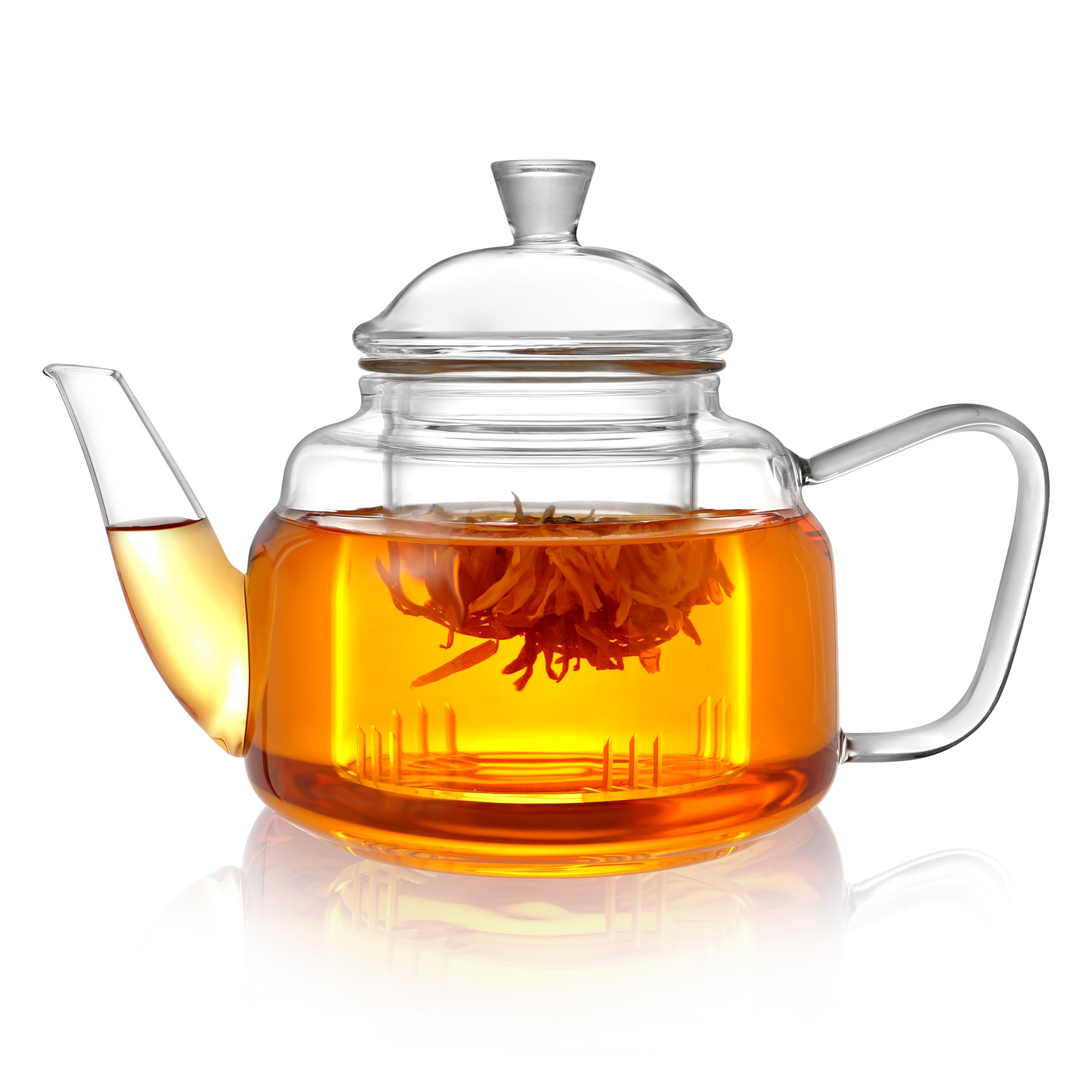 CNGLASS 1100ml/37.5oz Glas-Teekanne mit Infuser,Klarglas-Teekessel mit abnehmbarem Edelstahlsieb,Herdfeste Glas-Teekanne für blühenden und losen Blatttee