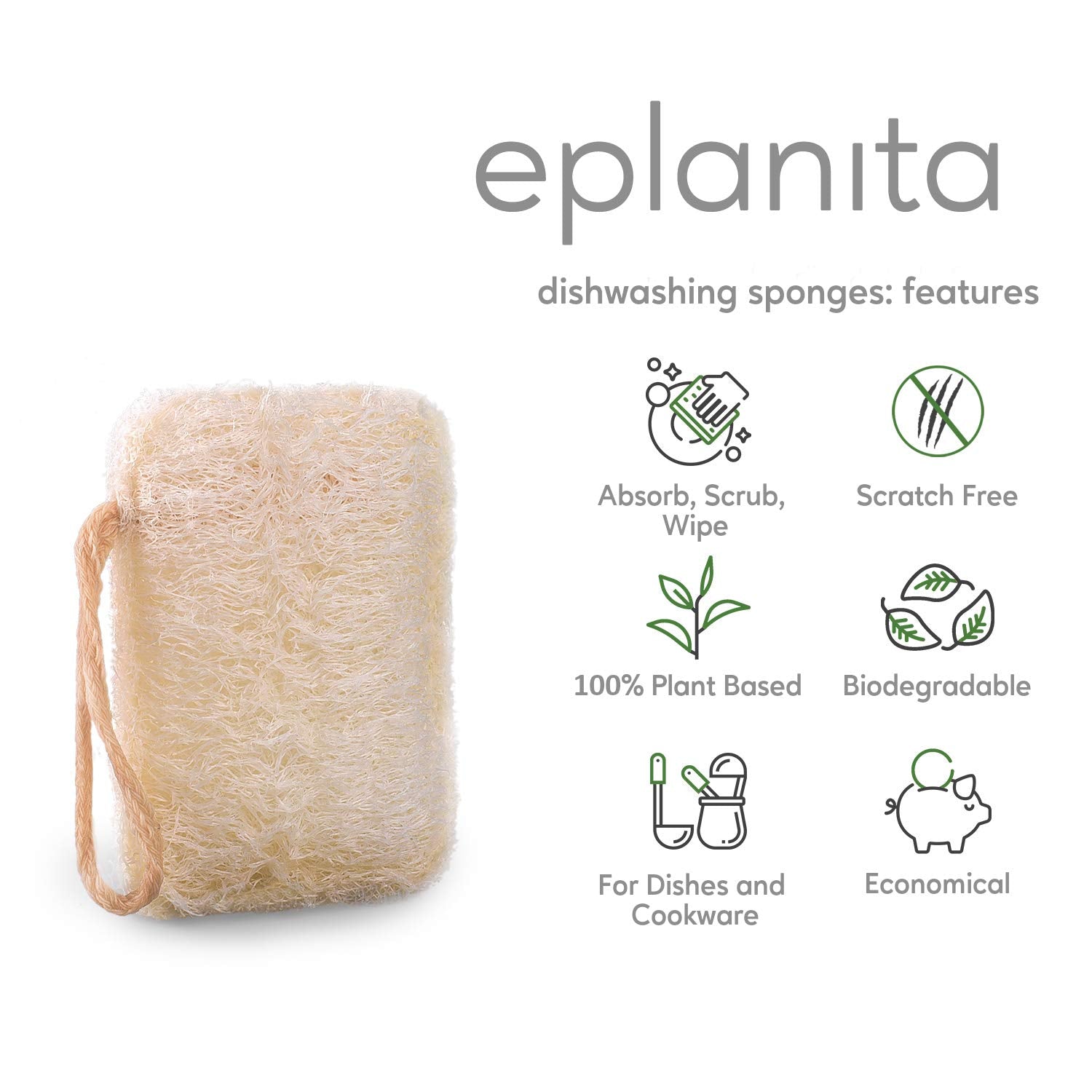 eplanita Natürliche Geschirr Spülschwämme, Kitchen Eco Scrub Scourer, Natural Luffa Plant, Biologisch abbaubar und Zero Waste (12er Pack)