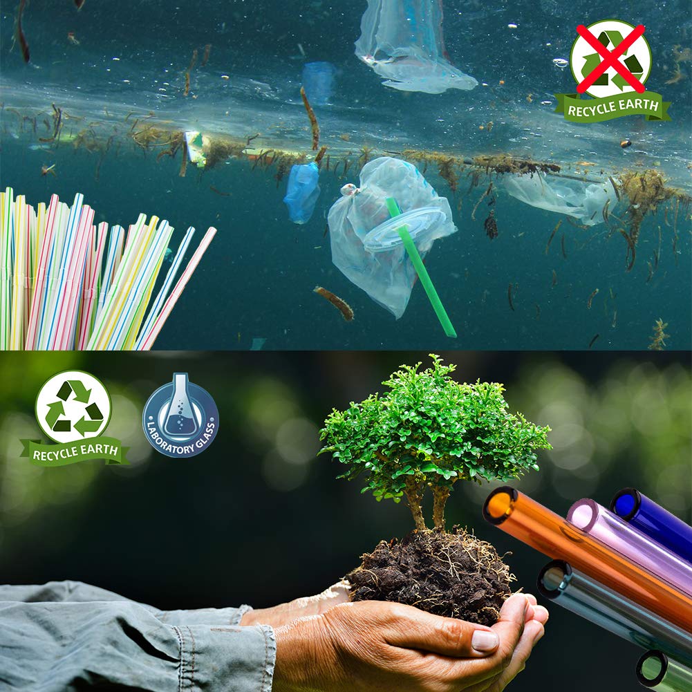 AOTWAN Glas Strohhalme Wiederverwendbar 20 Stück Glasstrohhalme, 6 Kurz + 6 Lange Geraden Glas-Strohhalme, 4 gebogenem Trinkhalme mit 4 Reinigungsbürsten für Cocktails, Smoothie und Säfte